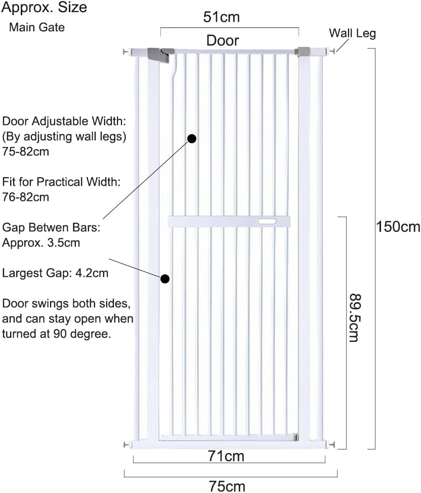 Riin Extra Tall 150Cm Pet Security Gate Metal Safety Guard Tension Pressure Mounted for Dog Cat Kitten Adjustable Width Range 129-135Cm Largest Gap between Bars 42Mm Model A41