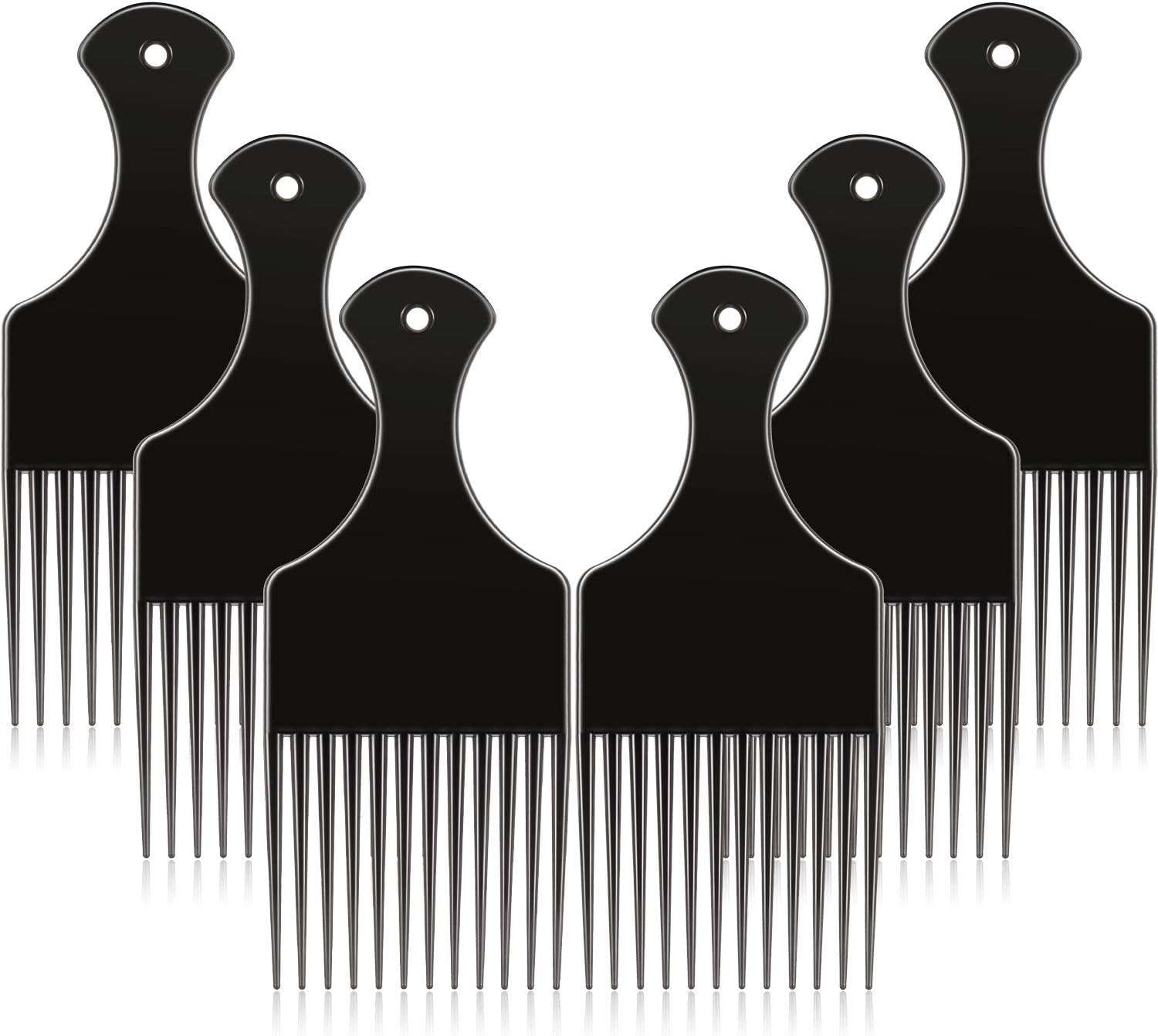 6 Pieces Smooth Plastic Afro Hair Combs, 6.5 Inch Natural Curly Hair Styling Tool (Black)