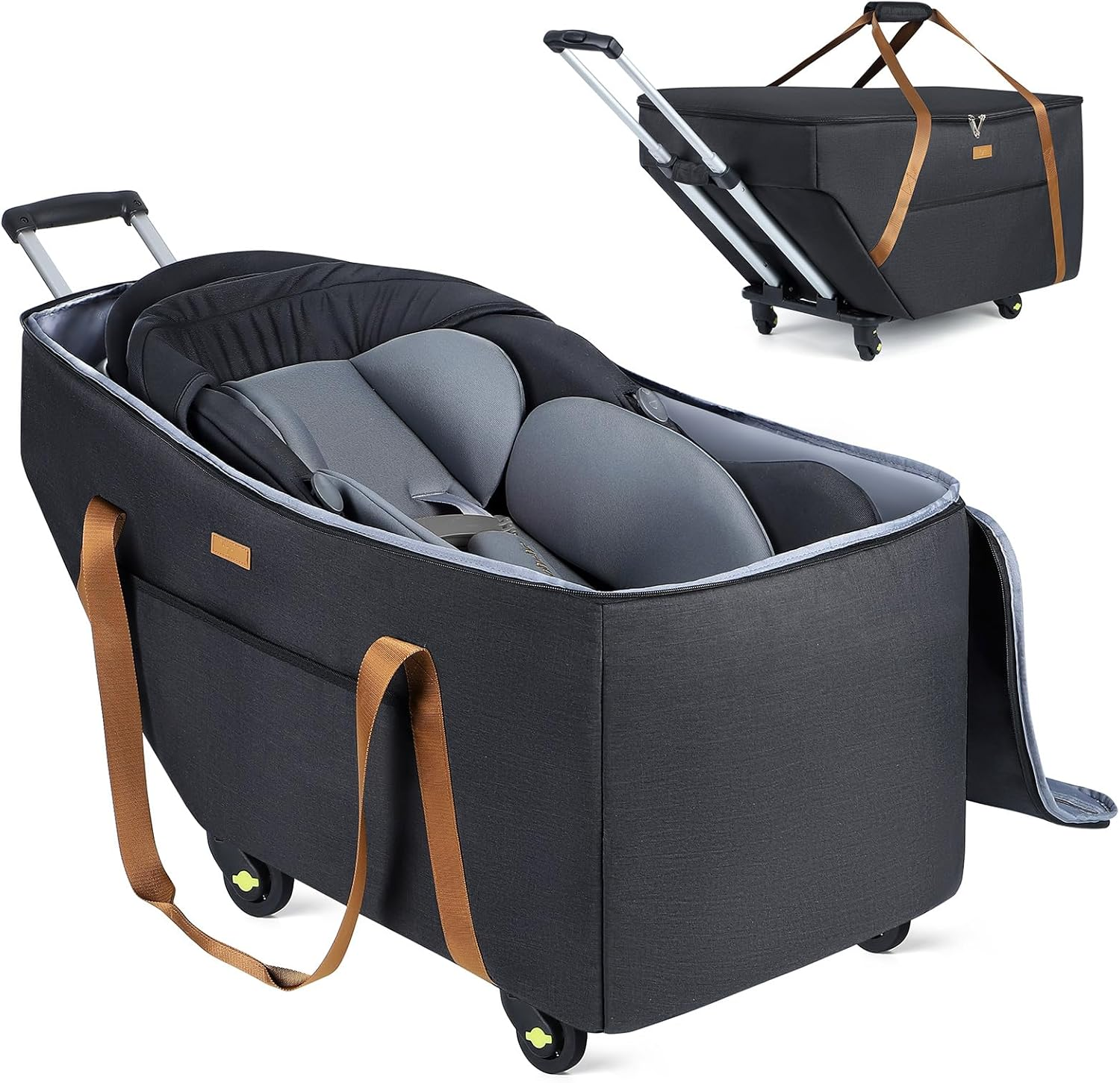 Infant Car Seat Travel Bag with Wheels Fits Chicco Keyfit 30,Nuna Pipa,Uppababy MESA, Padded Car Seat Bags for Airplane, Gate Check Bag with Side Pocket, Removable Cover for Air Travel, Black image number 1