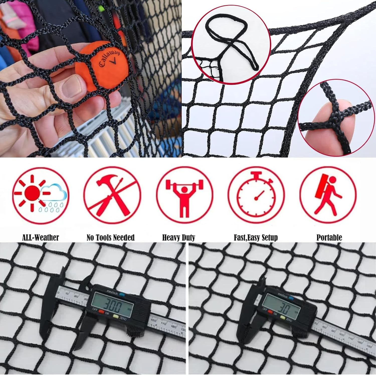 Golf Practice Net - 3M*3M Heavy Duty Sports Net Barrier for Golf, Baseball, Basketball, Soccer and Hockey - High Impact Nylon Netting for Backyard, Garage, Indoor/Outdoor Use (10 * 10FT) image number 3