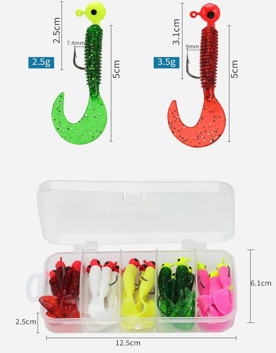 20Pcs Soft Swimbait Lures Set - 3.5G Artificial Plastic Fishing Baits with Tail Grub Action, Worm & Moggot Design for Bass/Bream/Flathead/Tailor (Multi-Color) image number 4