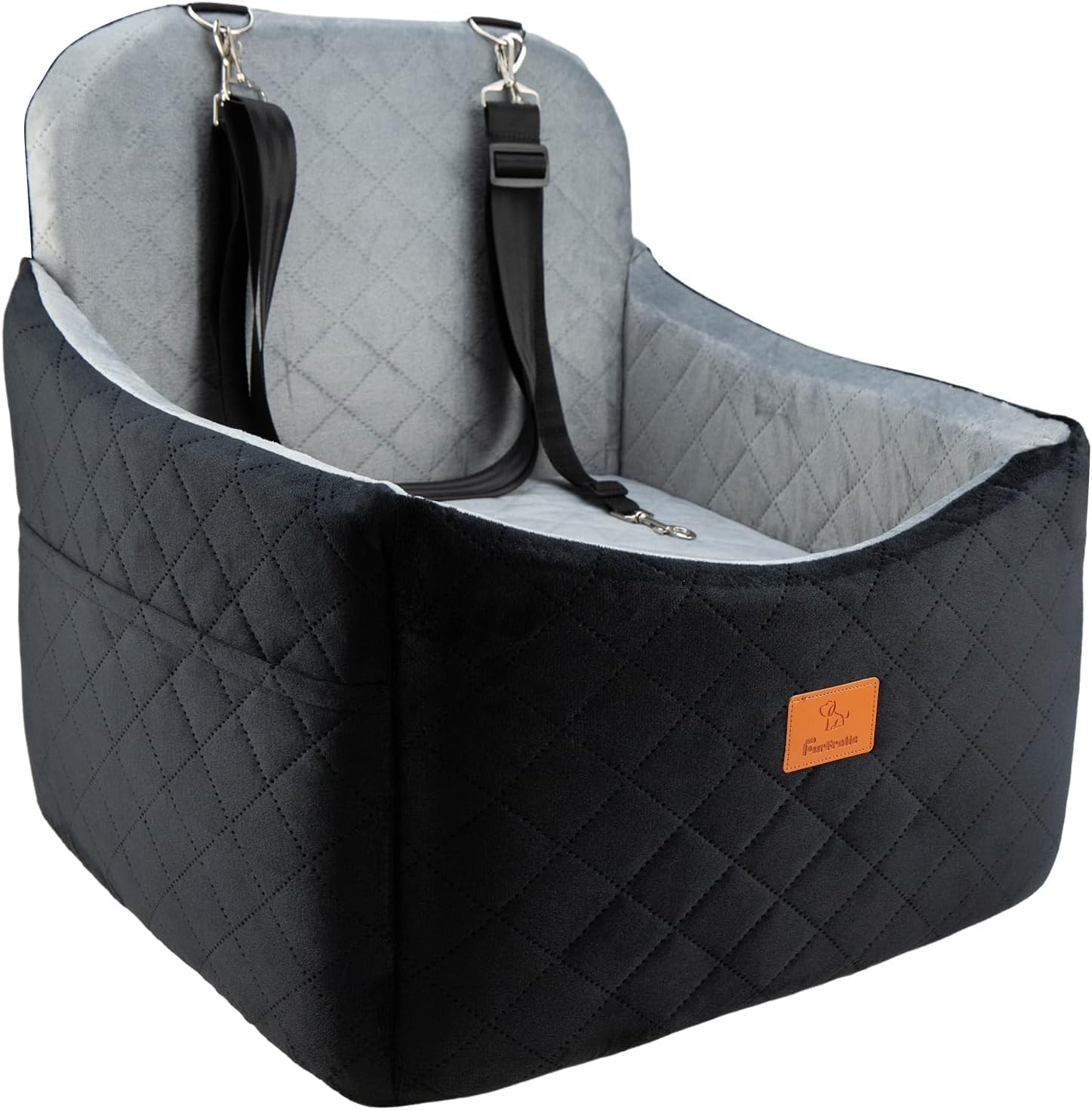 Dog Car Seats for Small/Medium Dogs, Memory Foam Dog Booster Seat for Small Dogs up to 35 Lbs, Travel Pet Car Seat with Washable Detachable Cover, Storage Pockets, 2 Safety Belts (Black+Gray) image number 2