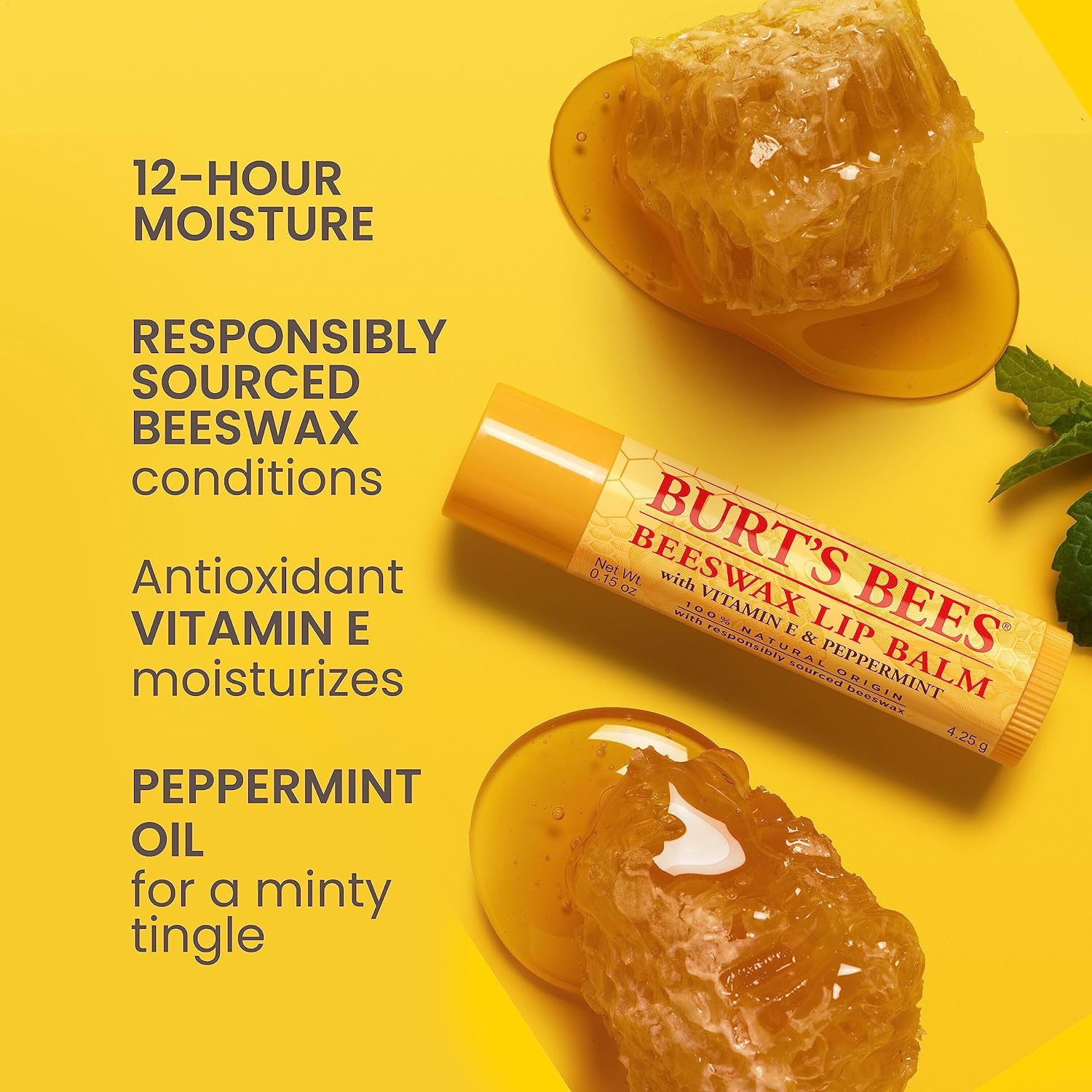 Burt'S Bees 100% Natural Origin Moisturising Lip Balm, Beeswax Original, 1 Tube, 4.25G
