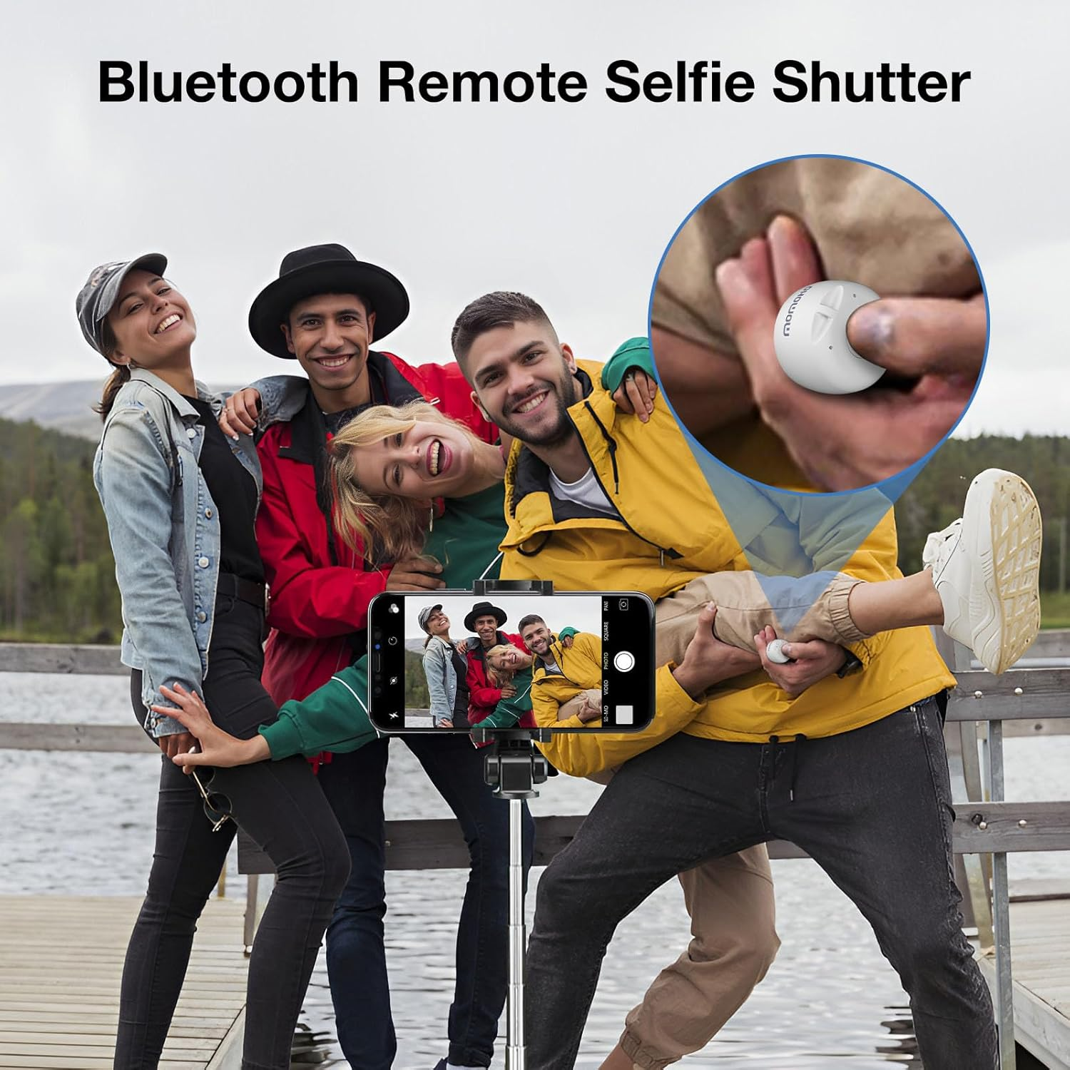 Momoho Mini Bluetooth Speaker with Remote Shutter, Small and Tiny Waterproof Bluetooth Speaker, Portable Bluetooth Speaker Wireless - Black image number 4