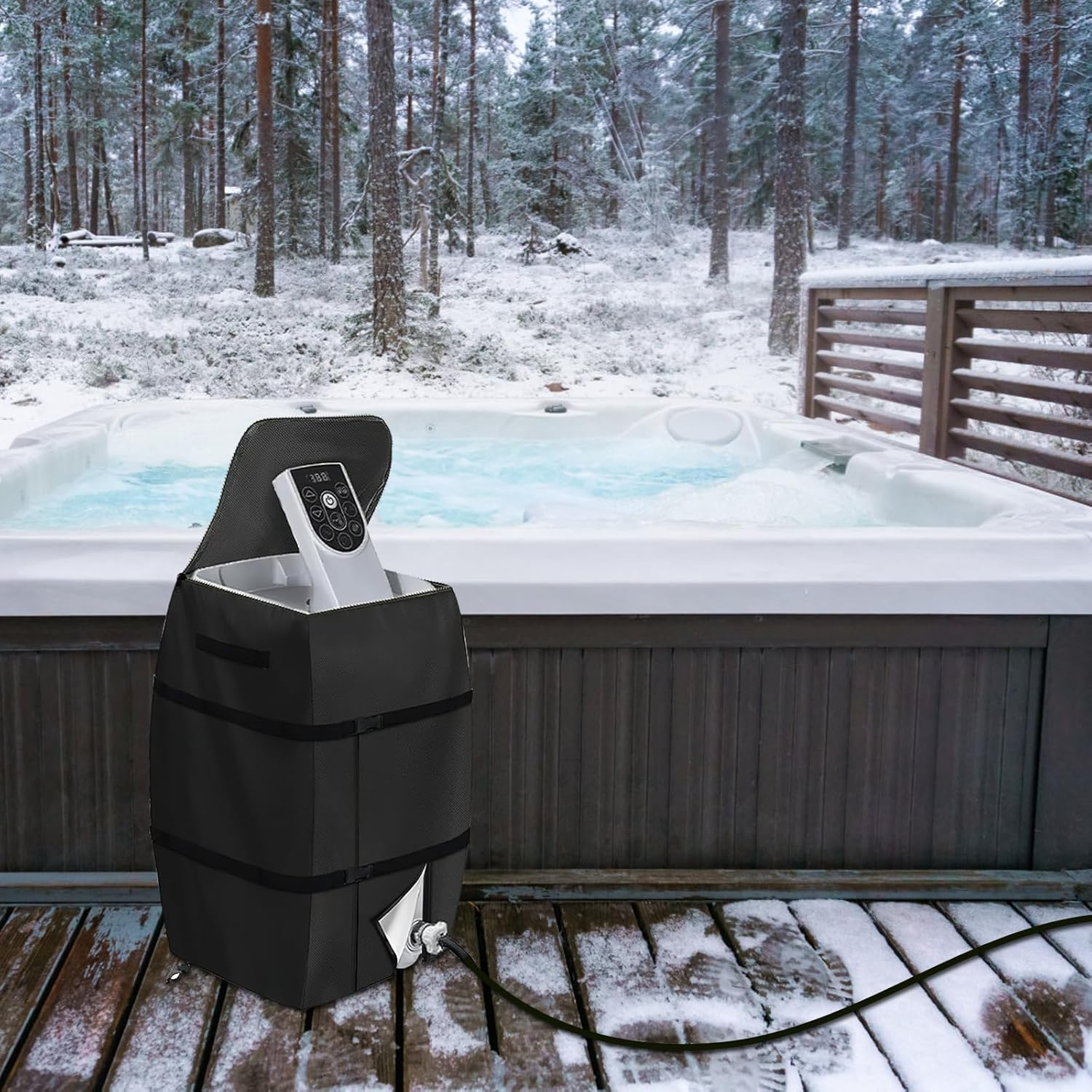 Hot Tub Cover,Spa Heater Pump Cover Waterproof Dustproof Insulated Pump Cover with Zipper Opening Lazy Spa Thermal Cover Accessories Hot Tub for Outdoor Travel Bathtub Pools Inflatable Bathtubs(Black) image number 6