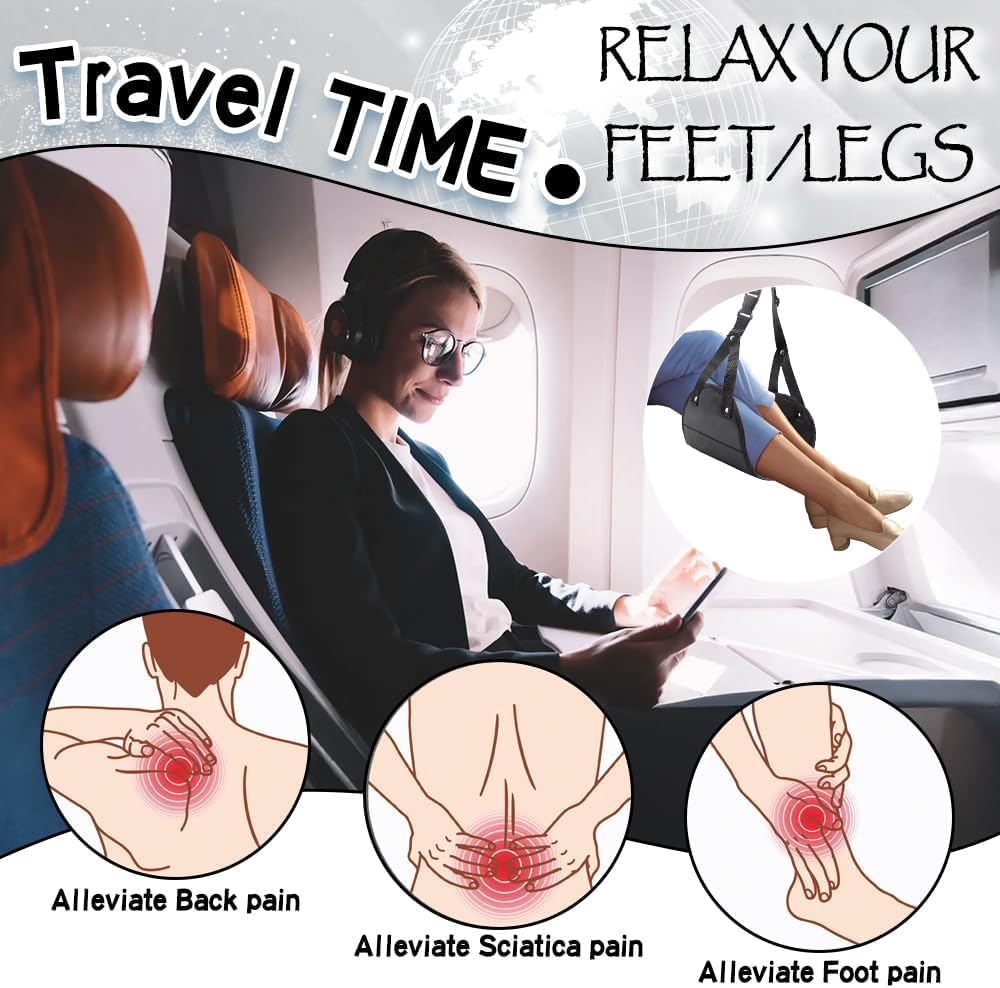 Airplane Foot Hammock Travel Essentials - Foot Rest under Desk for Flying and Plane Comfort - Repose Pied Flight Footrest image number 4