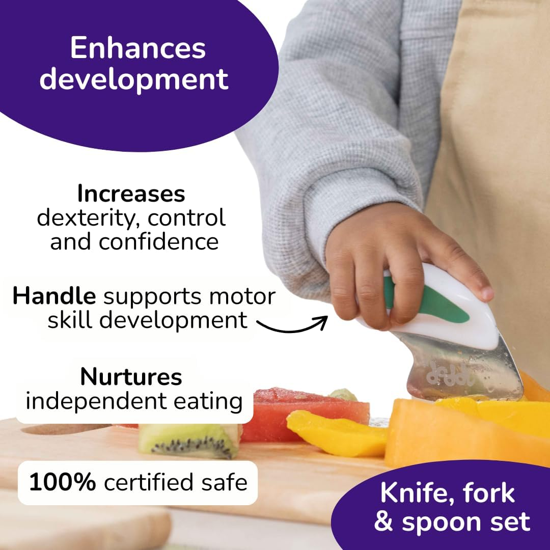 Doddl 3-Piece Knife, Spoon and Fork Set - Learn to Use Toddler Cutlery in Minutes, 1 Year Old & Up, Baby-Led Weaning Supplies, Magenta image number 3