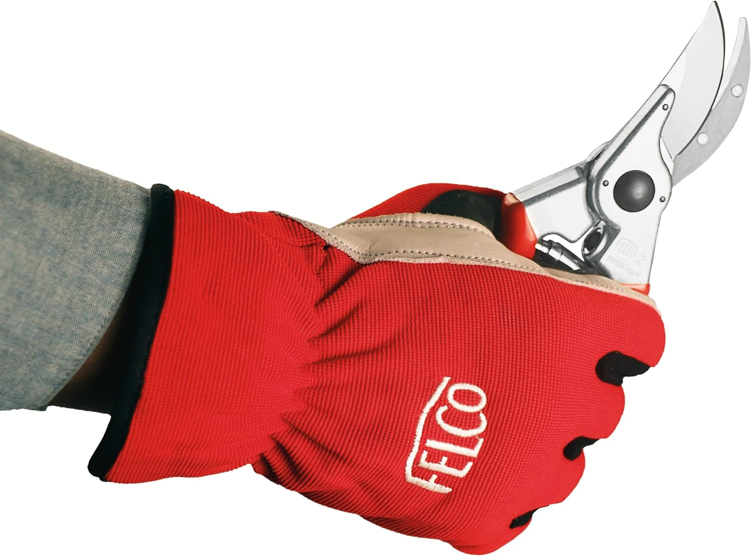 Felco Cow Leather Workwear Gloves, Red/White, Medium image number 2