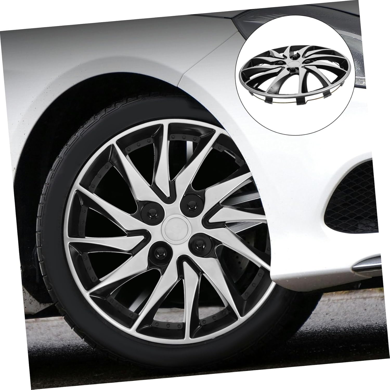 COSMEVIVI 14-Inch Silver Black Automotive Hubcap Wheel Cover Car Rim Hub Case Replacement for 14" Steel Wheels Compatible with Passenger Vehicles image number 2
