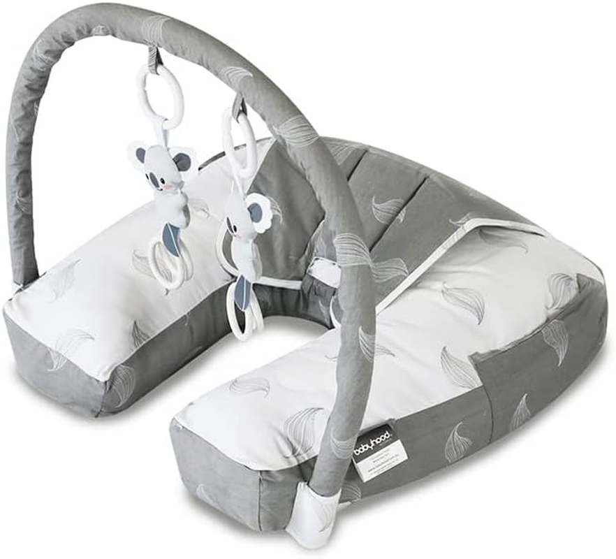 Babyhood Leaf Organic Nursing Pillow with Toy Bar, Grey/White