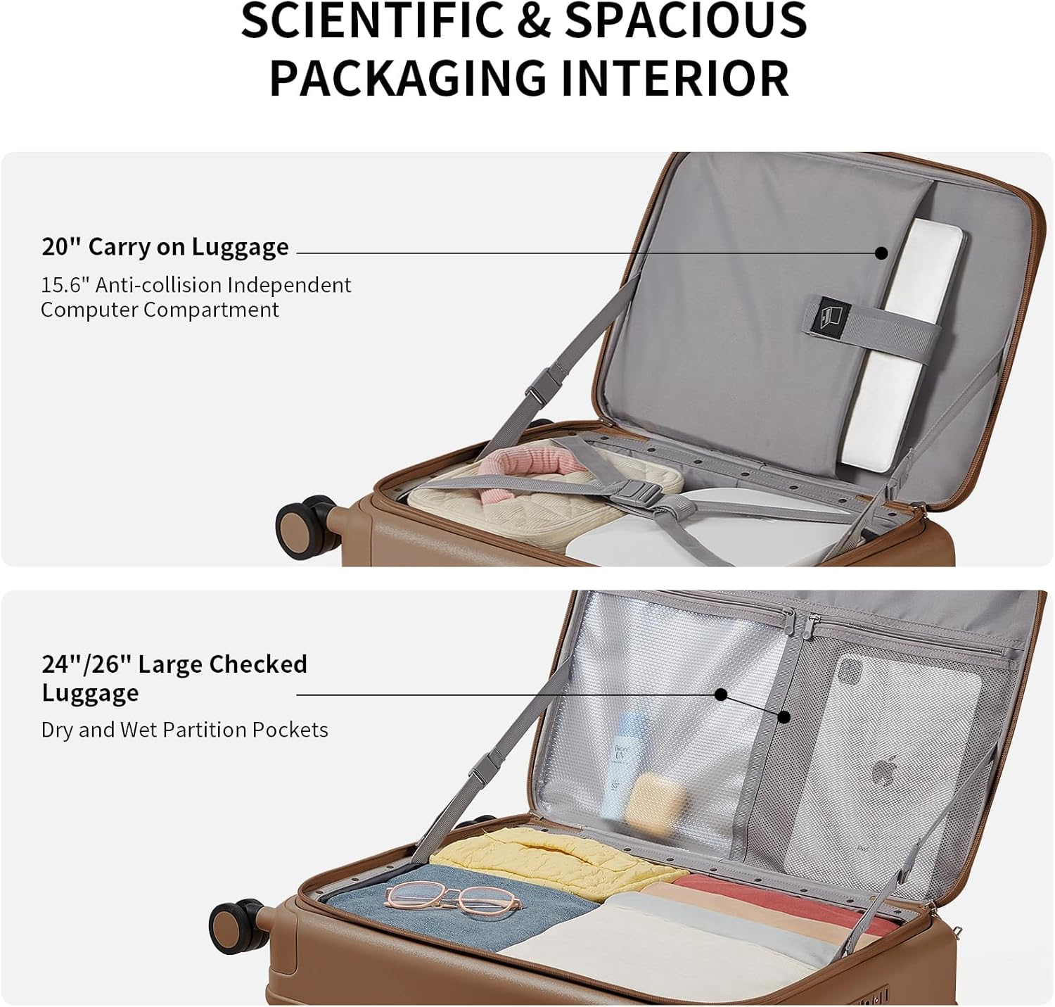 AJI Expandable Top Opening 24 Inch Checked Luggage with Spinner Wheels, Large Suitcase Hard Shell Travel Luggage Suitcases for Men Women, for 12+Days Travel (Chocolate Brown) image number 5