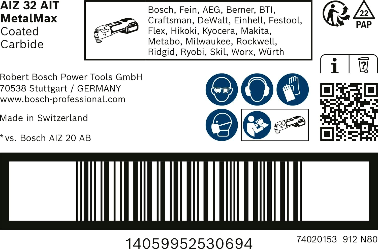 Bosch Professional 1X Expert Metalmax AIZ 32 AIT Multitool Blade (For Steel, Stainless Steel, Width 32 Mm, Accessories Multitool)