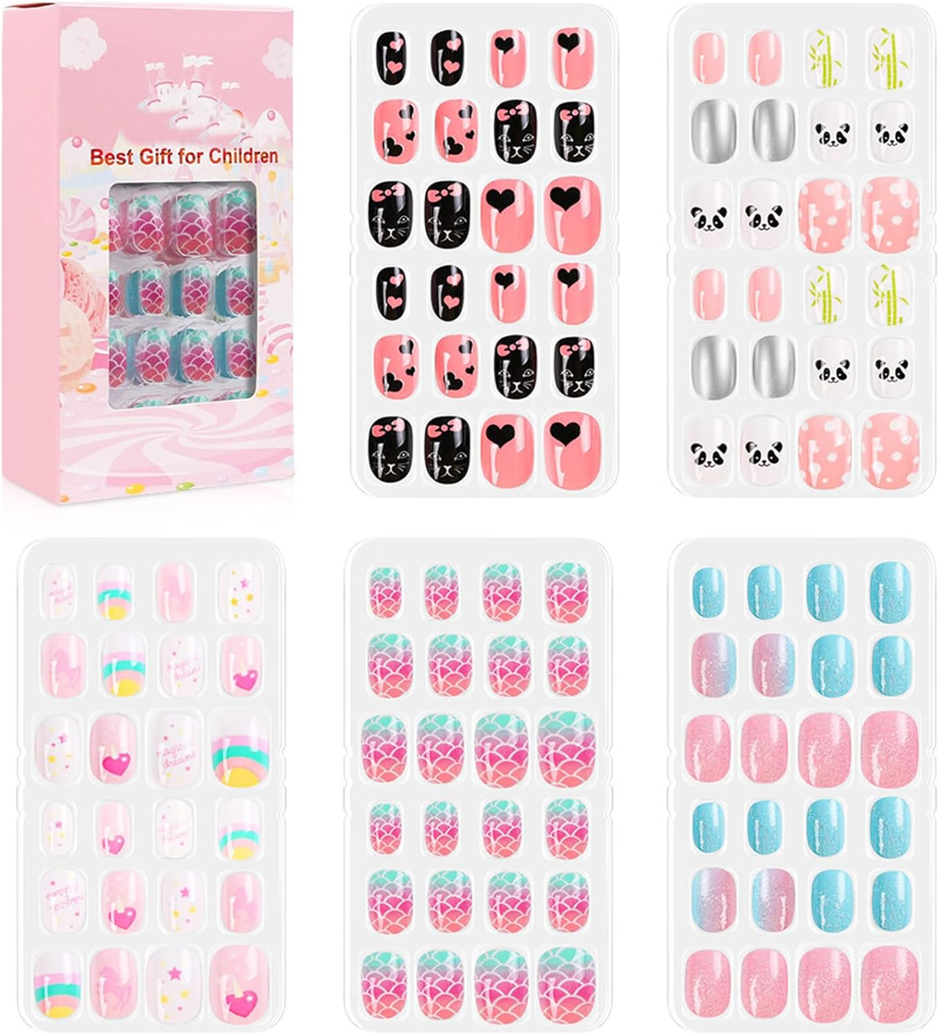120 Pieces Kids Press on Nails for Girls Fake Nails Emboss Artificial Nail Tips Pre Glue Short Stick on Nails for Kids Nails Decoration Sleepovers Kids Valentine Day Gifts (NT30-6, NT30-6)