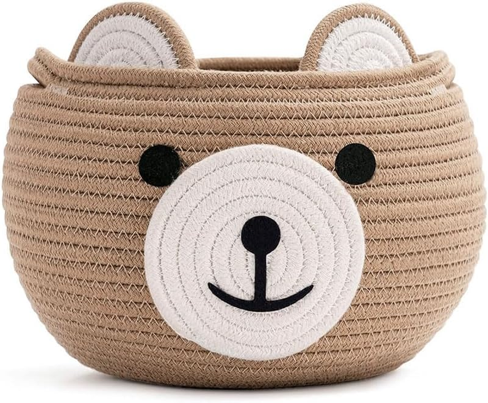 Cotton Rope Baby Basket for Nursery &ndash; Cute Bear Gift Basket for Kids, Small Animal Storage Basket with Handles, Empty Baby Shower Hamper, Khaki image number 3