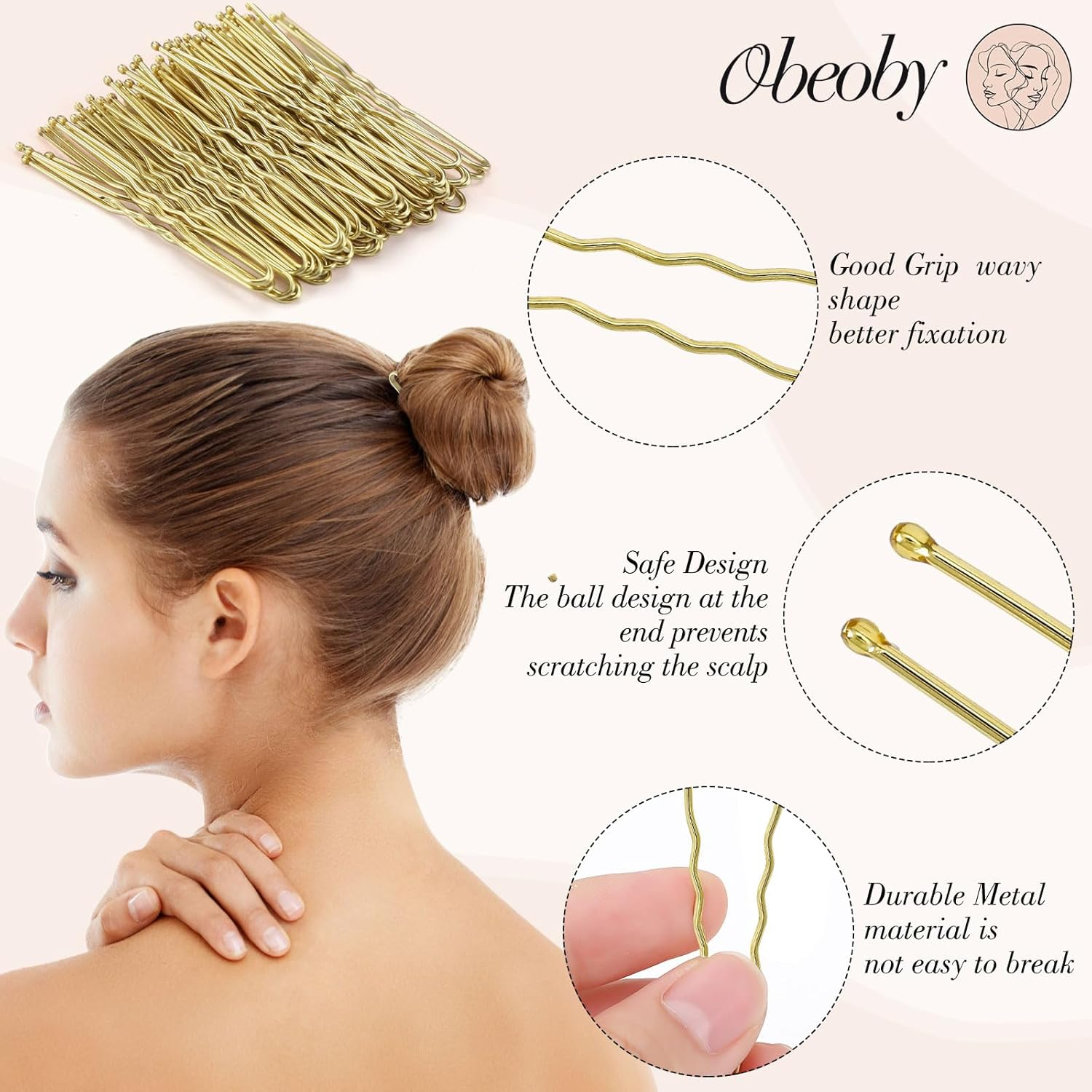 460-Piece Hair Pins and Hair Bobbles Set, 220 Bobby Pins - 2 Sizes and 240 Hair Bobbles with Storage Box for Women Girls Wedding Hairstyles (Gold) image number 1