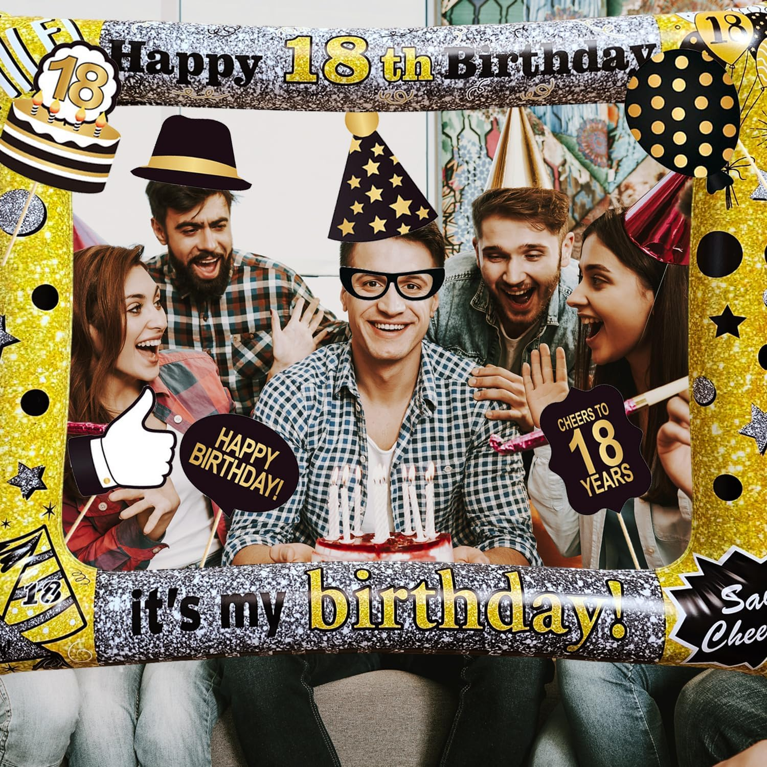 18Th Birthday Inflatable Photo Booth Selfie Frame & Props Set Giant Selfie Photo Booth Picture Frame Photo Props Blow up Photo Frame for 18 Years Old Birthday Party Decoration Suppliese image number 5
