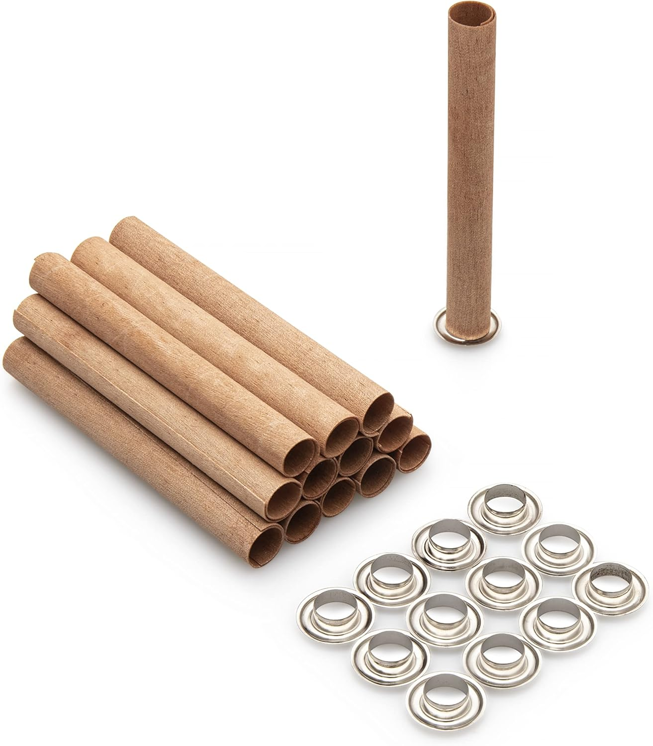 DIY 15 Pack Set of 4.7 Inch Height by 0.6 Inch Diameter Tube Style Wooden Core Wax Wicks Complete with Metal Base Anchor Holders for Handmade Candle Making, (MP-WTW-120-15-15) image number 2