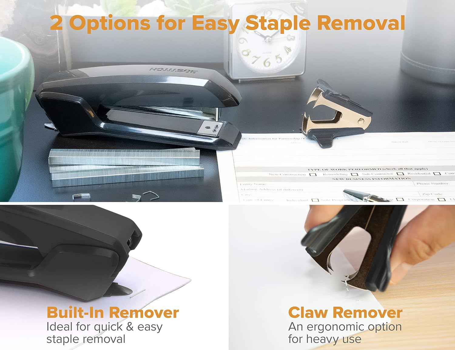 Bostitch Ascend 3 in 1 Stapler with Integrated Remover & Staple Storage, Value Pack with Staples & Remover (B210-CC) image number 4