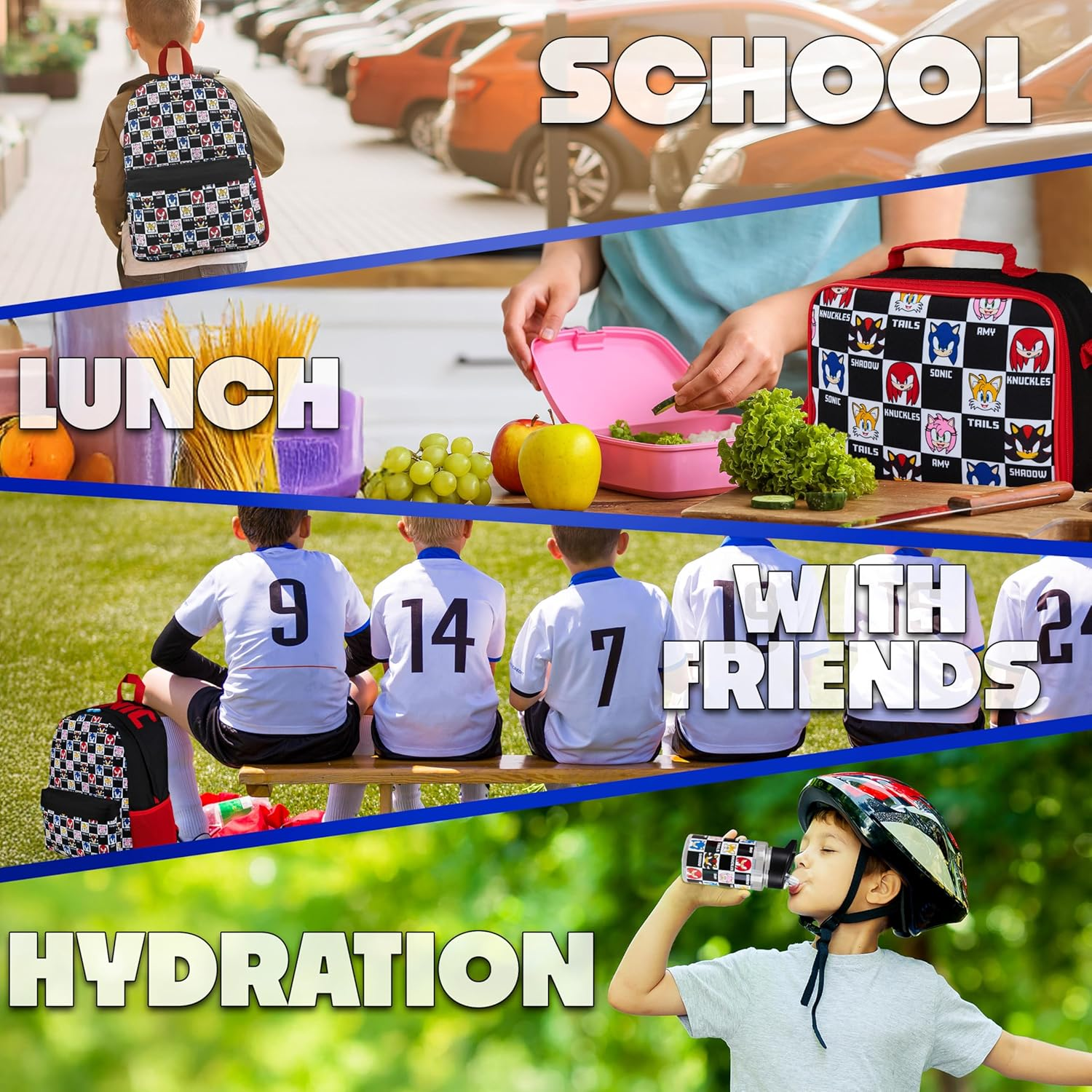 Sonic the Hedgehog Backpack Set 4 Pcs Kids with Water Bottle 400Ml Pencil Case Insulated Lunch Bag Tweens Knuckles Shadow School Supplies Travel image number 4