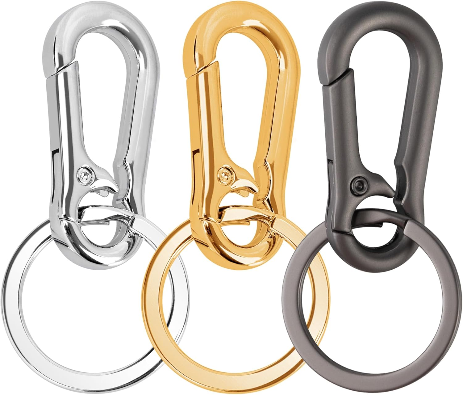 3Pack Metal Keychains Key Ring Holder Organizer Zinc Alloy Sturdy Key Chain Cut Keyring Accessories Hooks Rings Key Finder Key Ring Clip for Home Office and Car Carabiner for Women Men Gifts Travel