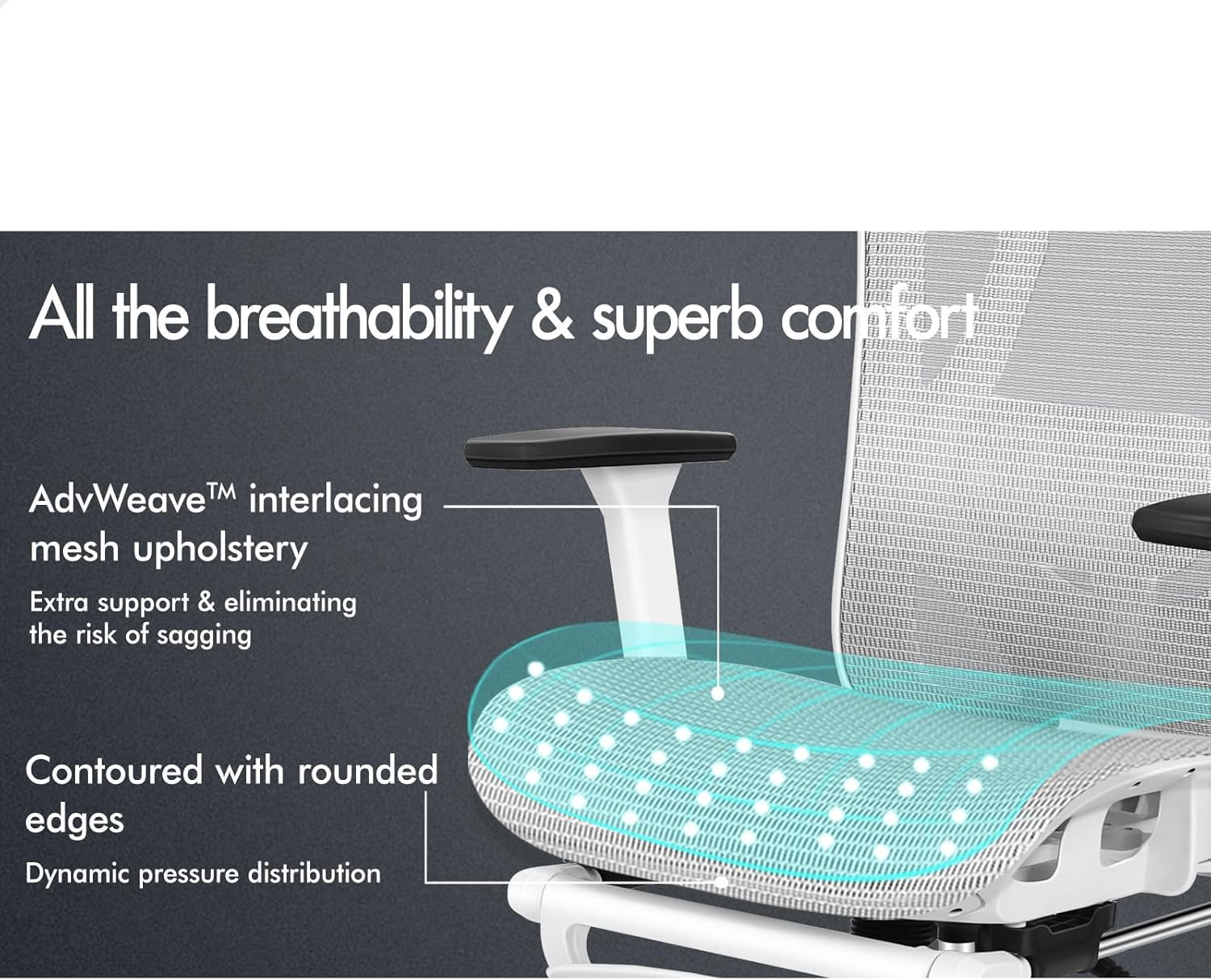 ALFORDSON Ergonomic Mesh Office Chair with 3D Armrest, Recline & Tilt Executive Study Chair with Adaptive Lumbar Support, Computer Gaming Desk Chair with Adjustable Headrest & Footrest, White Grey image number 2