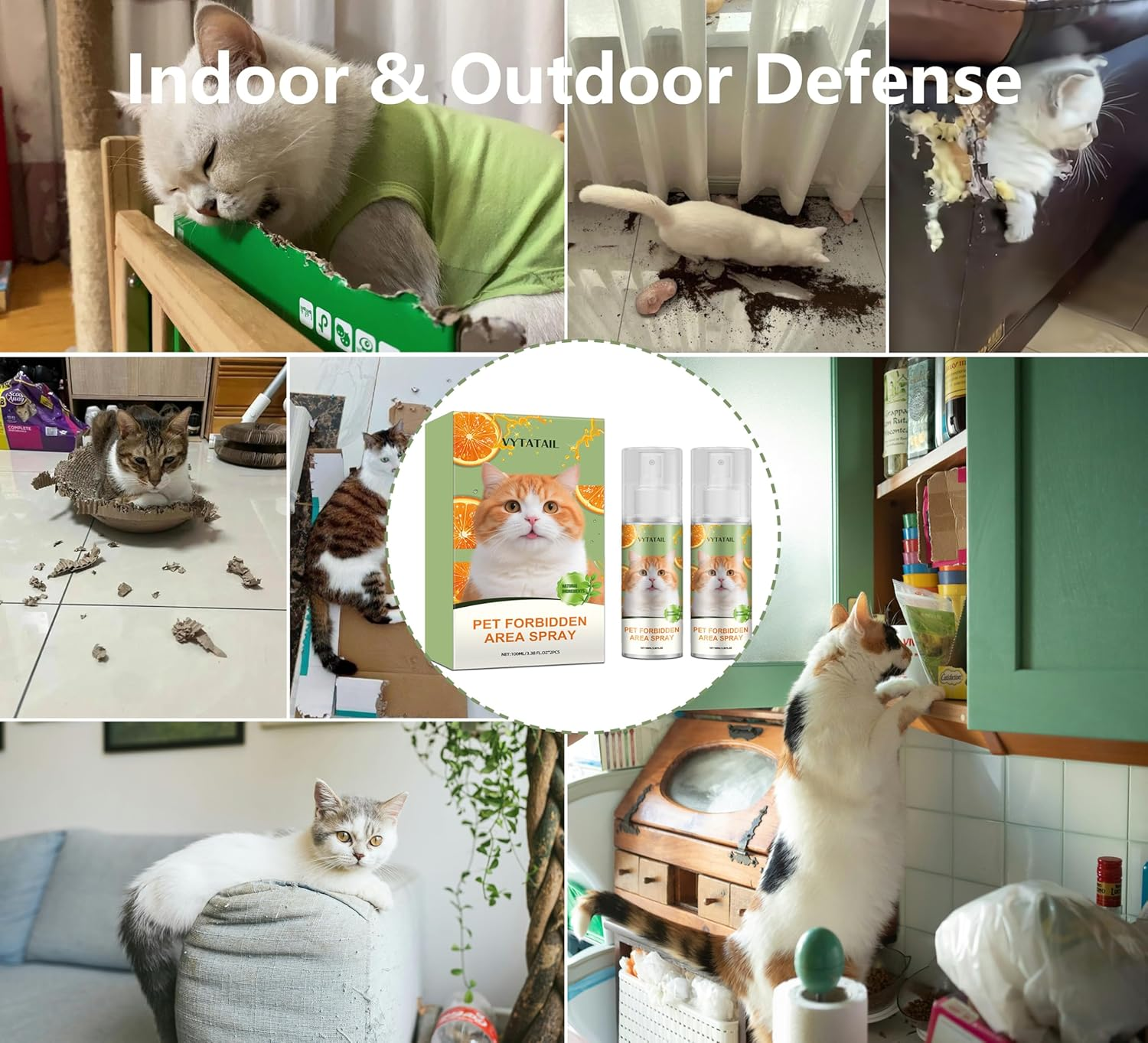 Cat Deterrent Spray 2 Pack- Natural Cat Spray Deterrent for Urine Marking & Scratching - Eco Friendly, Safe to Use around Children, Pets, Furniture and Fabric, Works Indoor & Outdoor（100Mlx2） 1 image number 2