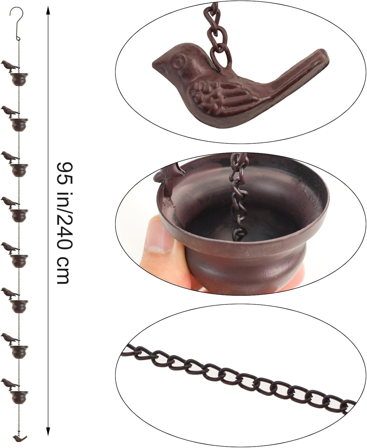 Mrmrkura Rain Chains for Gutters Birds Rain Chain Gutter Adapter Rain Chimes for Outside, Metal Rain Catcher Gutter Chain Downspout for Heavy Rain image number 5