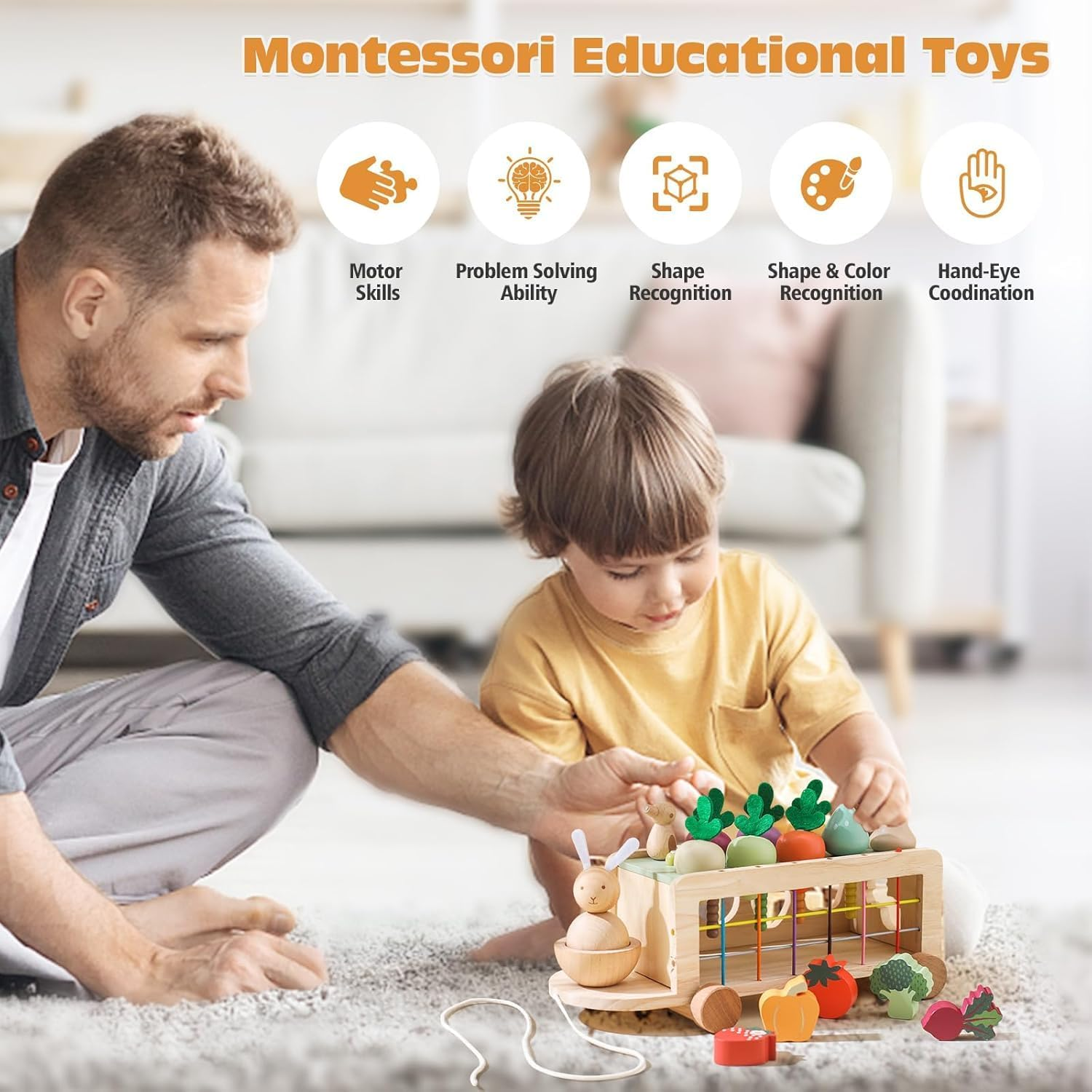 Toddlers Montessori Toy Wooden Educational Toys for Baby Boys Girls Shape Sorting & Matching Fine Motor Skills Toy Birthday Gifts for Kids image number 2