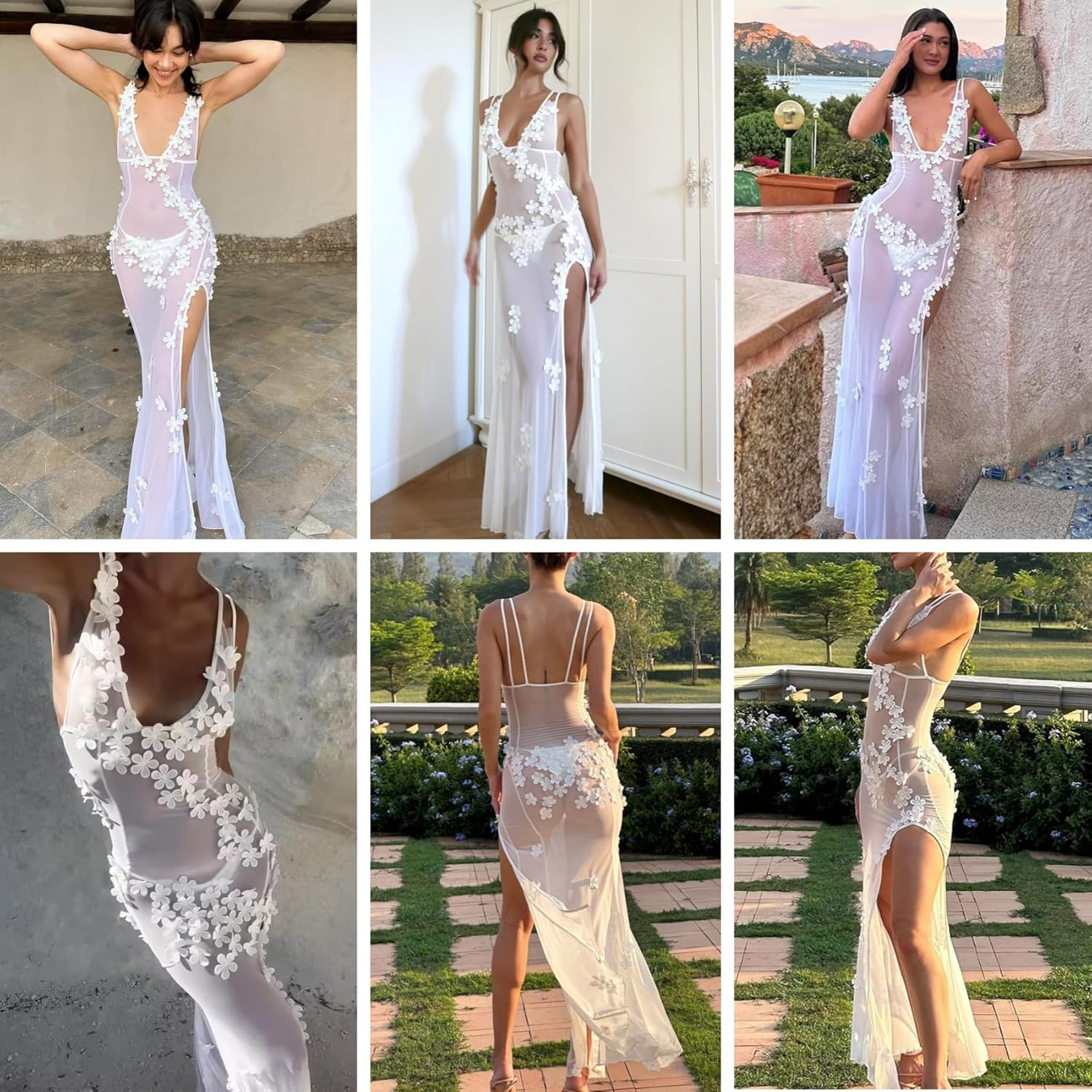 RARITYUS Women Sexy See through Lace Maxi Dress Floral Applique Maternity Bodycon Dress Vacation Beach Cover up Dresses image number 2