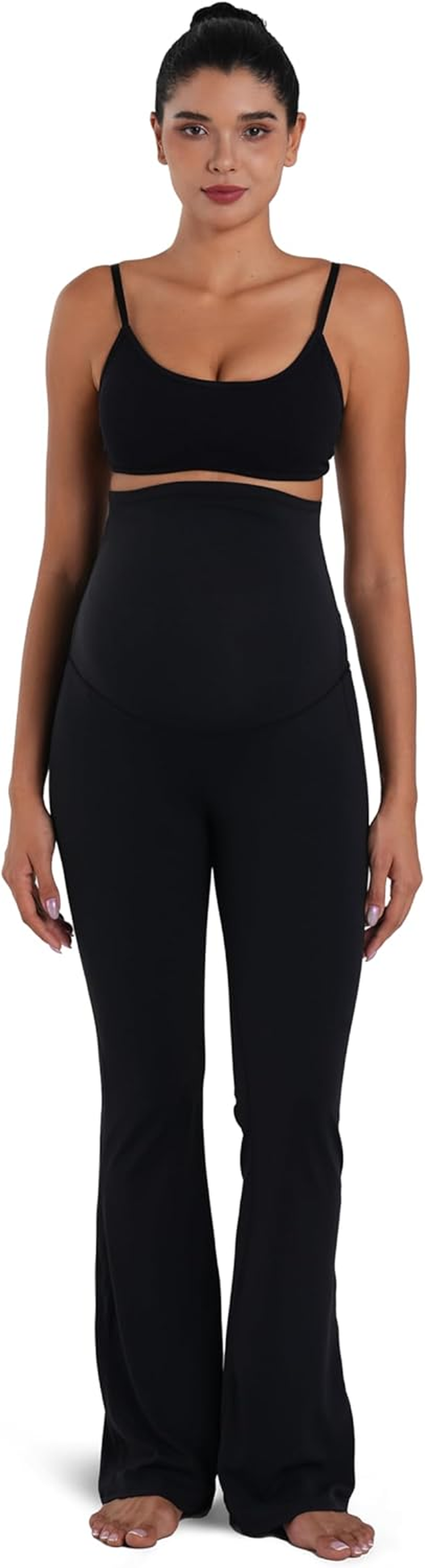 Sunvalix Maternity Flare Leggings with Pockets &ndash; Ultra-Soft over the Belly Pregnancy Yoga Pants for Workout&Lounge Wear image number 4