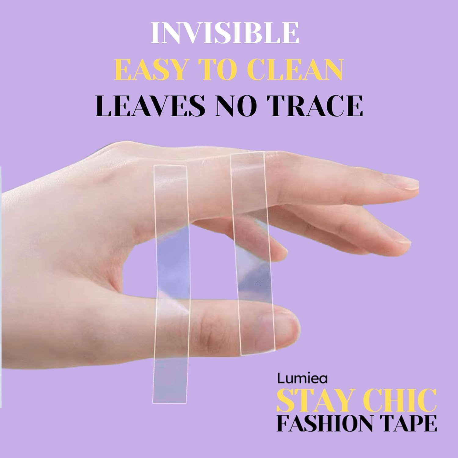 STAY CHIC Invisible Body & Clothing Tape, Double Sided Fashion Tape, Seamless Dress Tape, Waterproof, Skin Friendly, for All Fabrics 50-Strip Pack image number 6