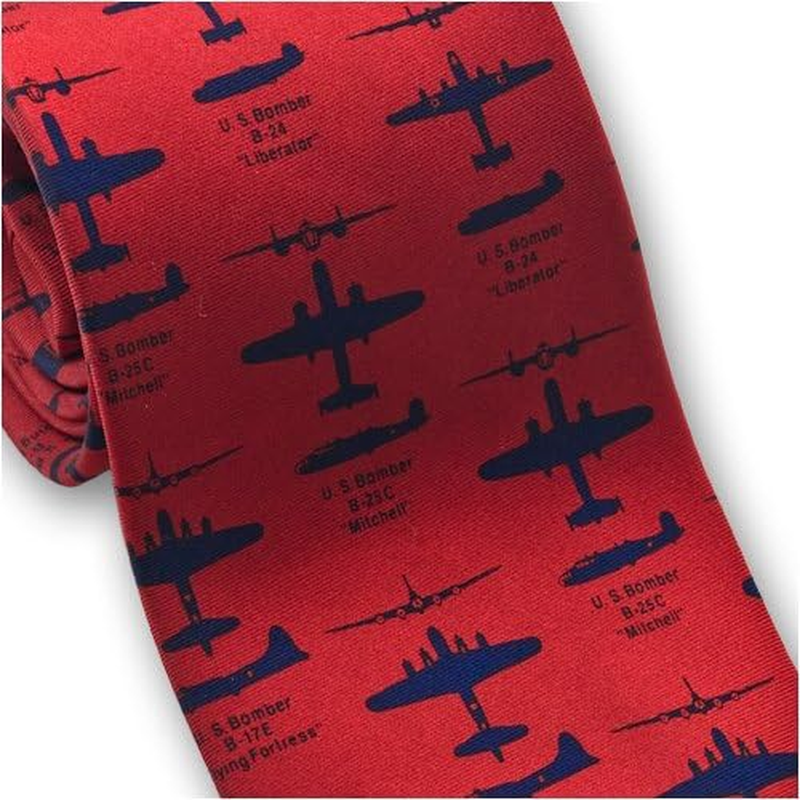 Josh Bach Men'S WWII Bomber Planes Silk Necktie Red Made in USA image number 1