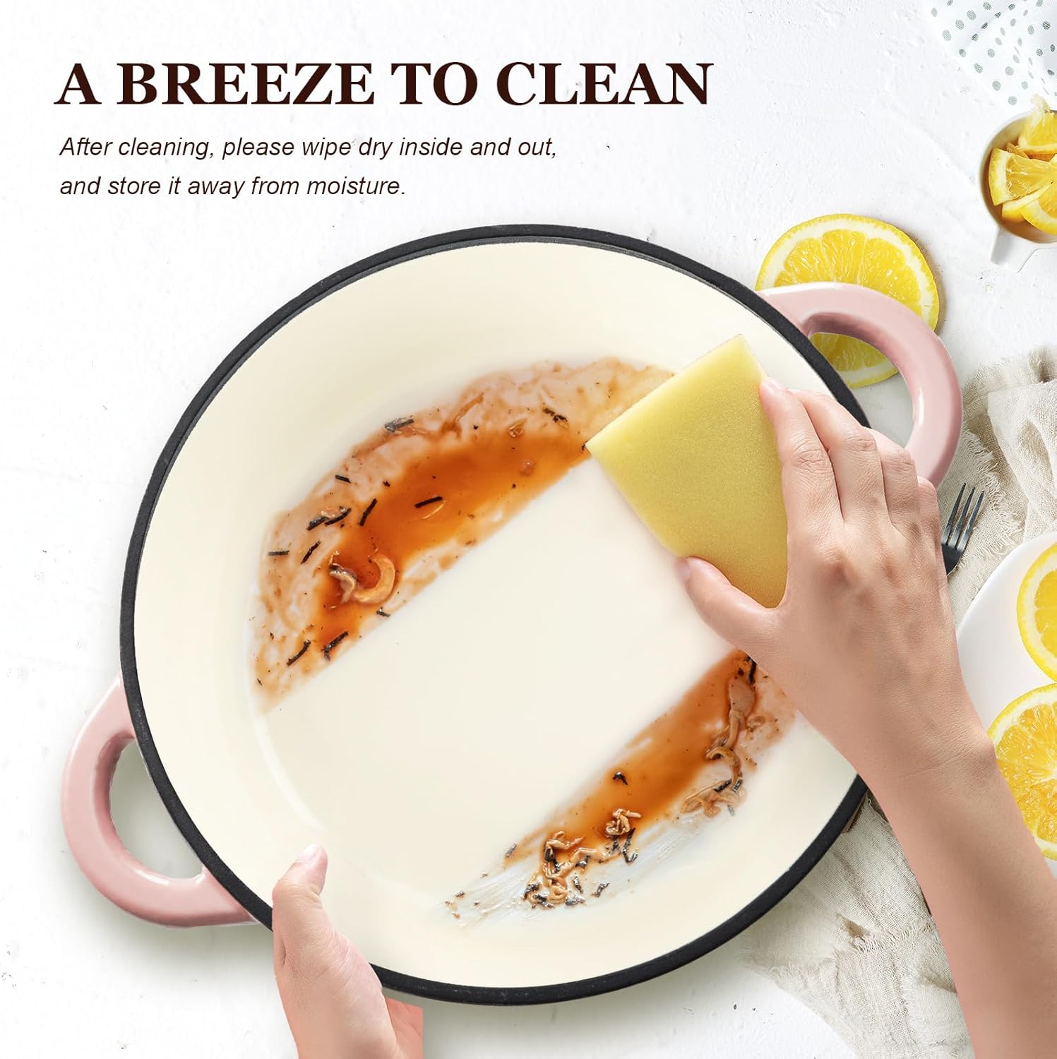 Overmont Enameled Cast Iron Dutch Oven - 5.5QT Cookware with Cookbook Cotton Heat-Resistant Caps - Heavy-Duty Enamel Pot with Lid for Braising Stews Roasting Bread Baking image number 3