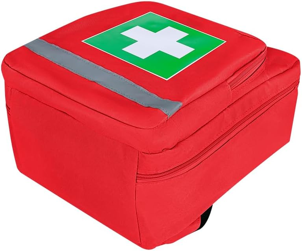 Red Emergency Backpack First Aid Bag Empty Medical First Aid Rucksack Treatment Back Pack Trauma Bag with Reflective Strip for Cycling Riding Hiking Camping Daycare Vacation Road Trip - Red Bb image number 3