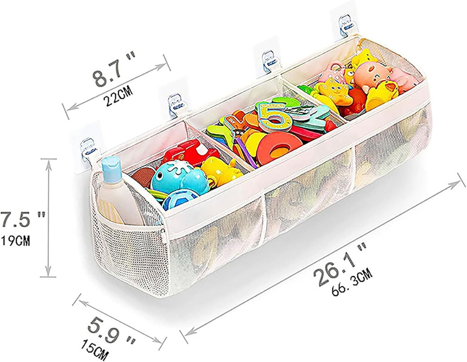 SYGELER Bath Toy Storage for Tub - 3 Compartment Large Openings Organizer, Capacity Upgrade Holder, Easy Access & Sorting of Toys image number 3
