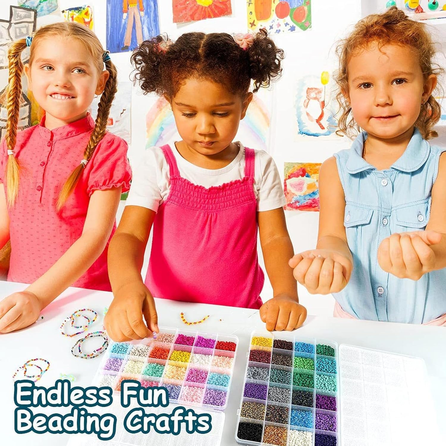 36600Pcs Seed Beads for Jewelry Making Bracelets Making Kit 4Mm Glass Seed Beads DIY Set Preppy Polymer Heishi Beads for Jewelry Making with DIY Art Craft Kit (Colorful)