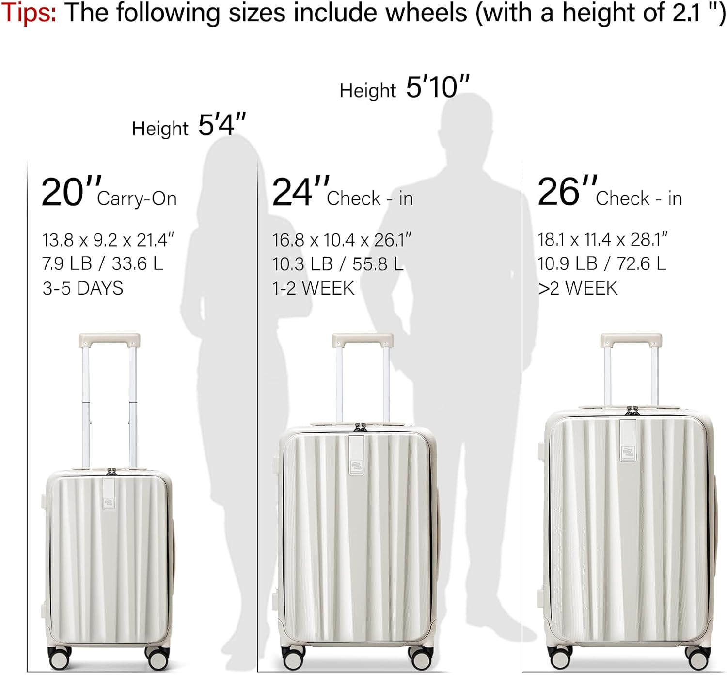 Hanke 26 Inch Checked Luggage with Spinner Wheels Top Open PC Hard Suitcases Aluminum Frame Travel Luggage Rolling Suitcase(Ivory White) image number 3