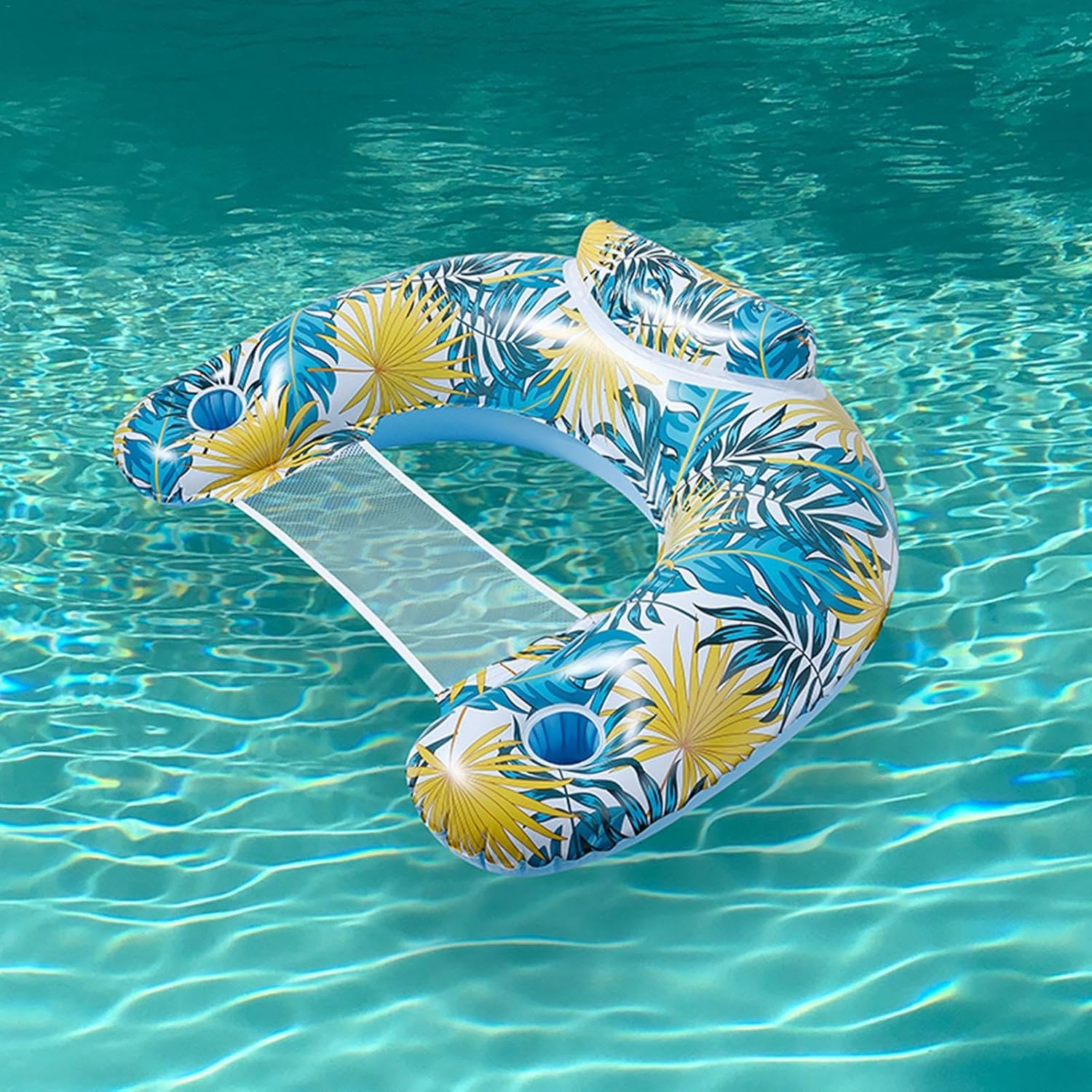 Generic Palm Pool Float,With Cup Holder Floating Mesh Pool Chair | PVC Floating Water Raft, Inflatable Pool Sofa Float Large Size, Single Layer for Beach
