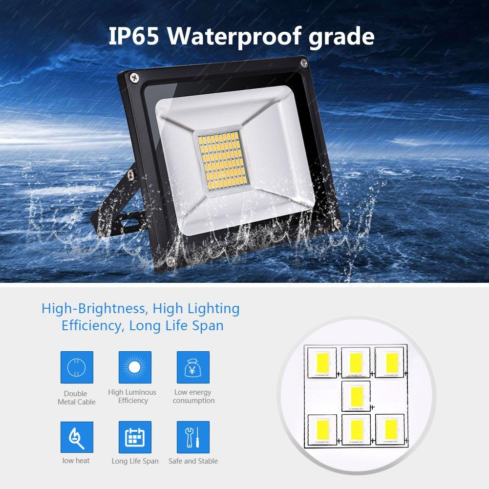 Papasbox LED Spotlight 12 V, 30 W LED Floodlight Super Bright 2400 LM Spotlight Outdoor Floodlight 3000 K Warm White, IP65 Waterproof Headlight for Garden, Yard, Patio, Square, Factory image number 6