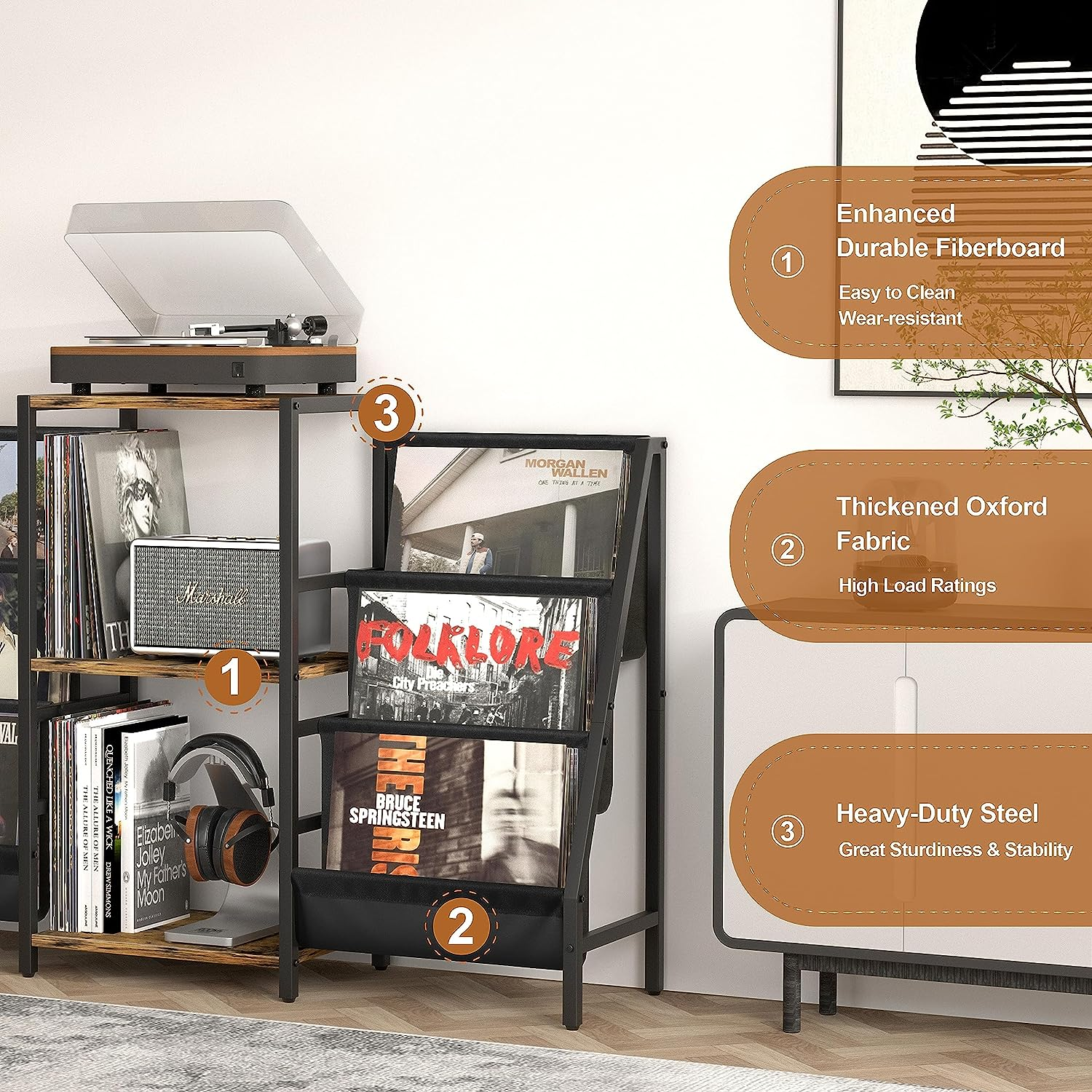 Record Player Stand with Vinyl Storage, Record Player Table with Vinyl Record Storage up to 280 Albums, Turntable Stand with Record Holder Vinyl Display Shelf, Record Cabinet for Vinyls Media image number 1