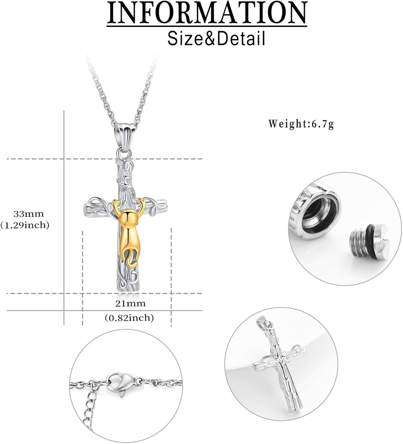 QGJNSGC Cross Cat Urn Necklace, Pet Cremation Jewellery for Ashes, Memorial Ashes, Keepsake, Cat Urn Pendant for Animal Ash Necklace image number 2