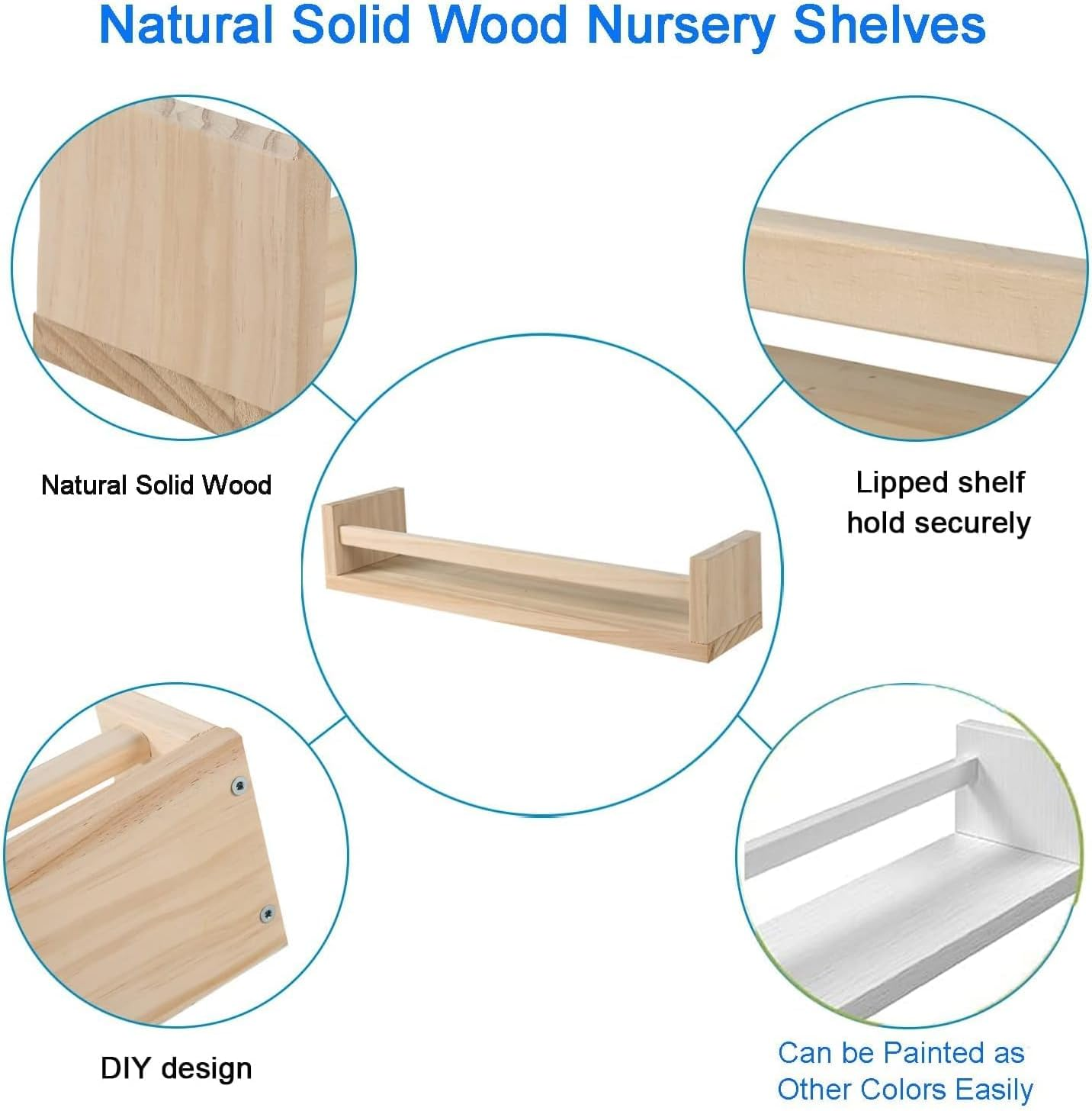 Floating Nursery Book Shelves, 2 Pack Wood Floating Shelves for Kids Room, Small Wood Book Shelf Wall Mounted for Baby Teen Boys Girls, Toy and Decor Storage for Bedoom (Beige) image number 2