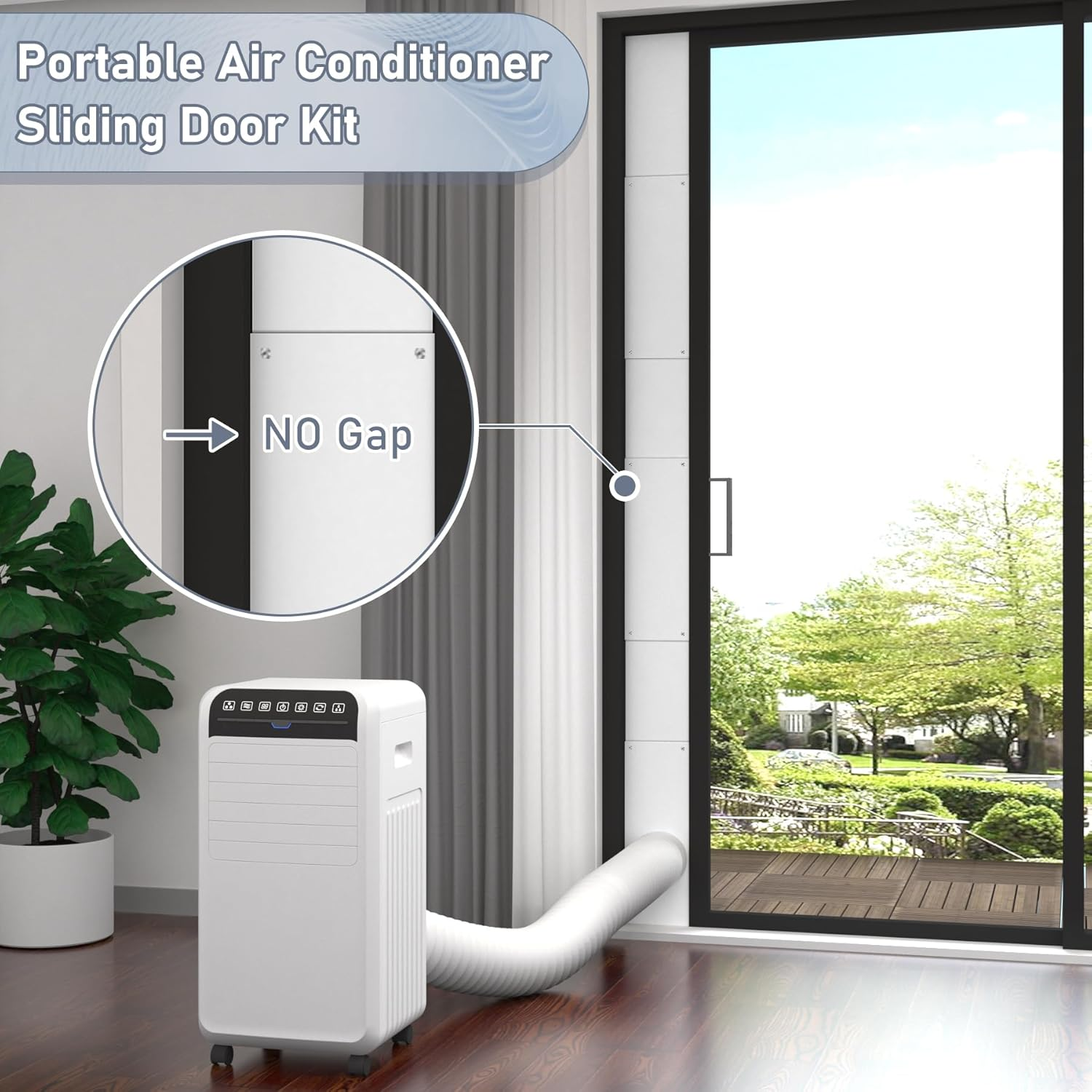 Flamorrow Portable Air Conditioner Sliding Door Kit for 5.9" Diameter Exhaust Hose, Adjustable Length Sealing Panels up to 90", Universal Sliding Door AC Vent Kit for Portable AC image number 2