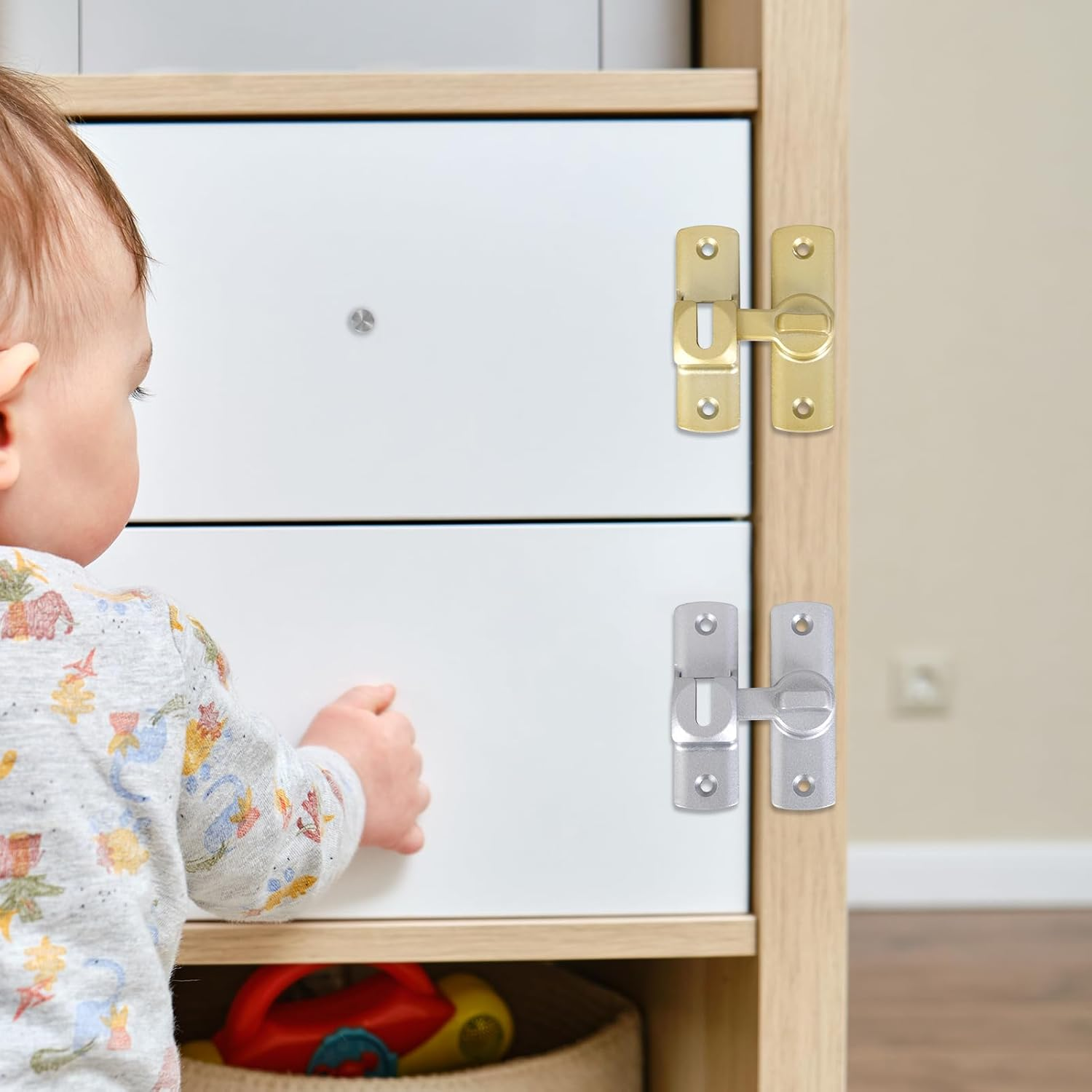 2 Pcs Silvery Barn Door Latches & Gold Gate Latches, Heavy Duty 90/180&deg; Adjustable Flip Gate Latches Hardware, Zinc Alloy Right Angle Lock for Sliding Doors, Cabinets, Bathrooms & Fences image number 3