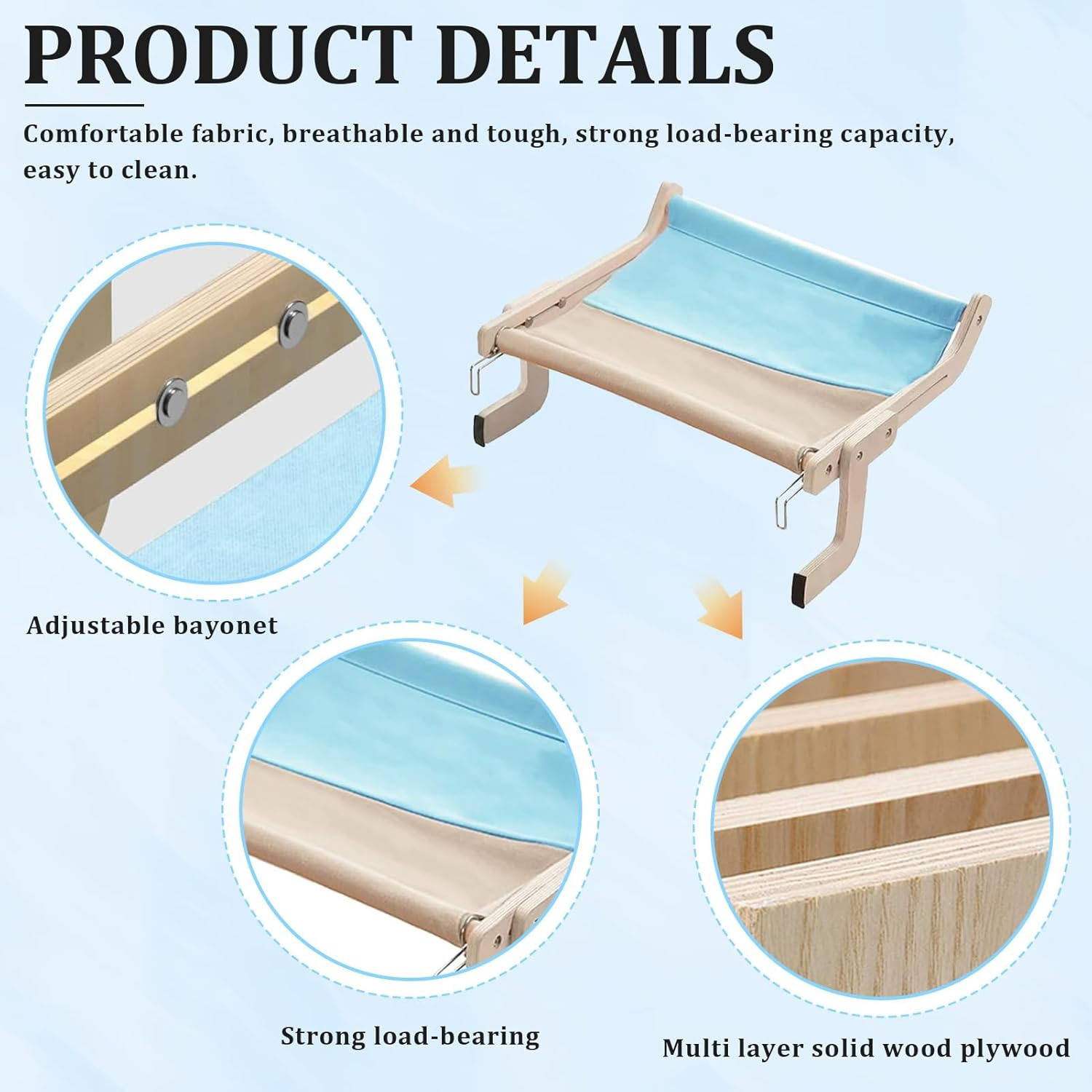 Cat Hammock Window, Cat Hammock, Adjustable Cat Hammock, Cat Window, Leisure Cat Climbing Frame, Hanging Cat Bed, Grey Blue (44.5 X 36 X 16 Cm) image number 2