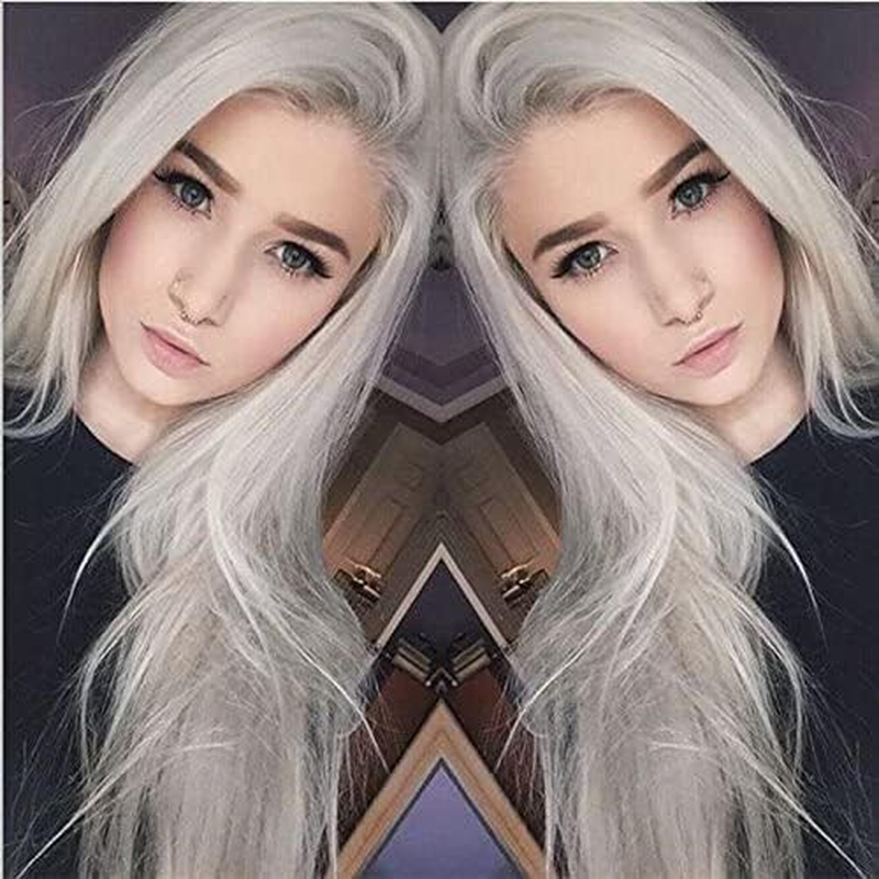 Xiweiya Long Silver Blonde Lace Front Wigs Light Silver Synthetic Lace Front Wig 13X3 Lace Silver Grey Wig Heat Resistant Fiber Half Hand Tied Middle Part for Women Drag Queen 24Inch