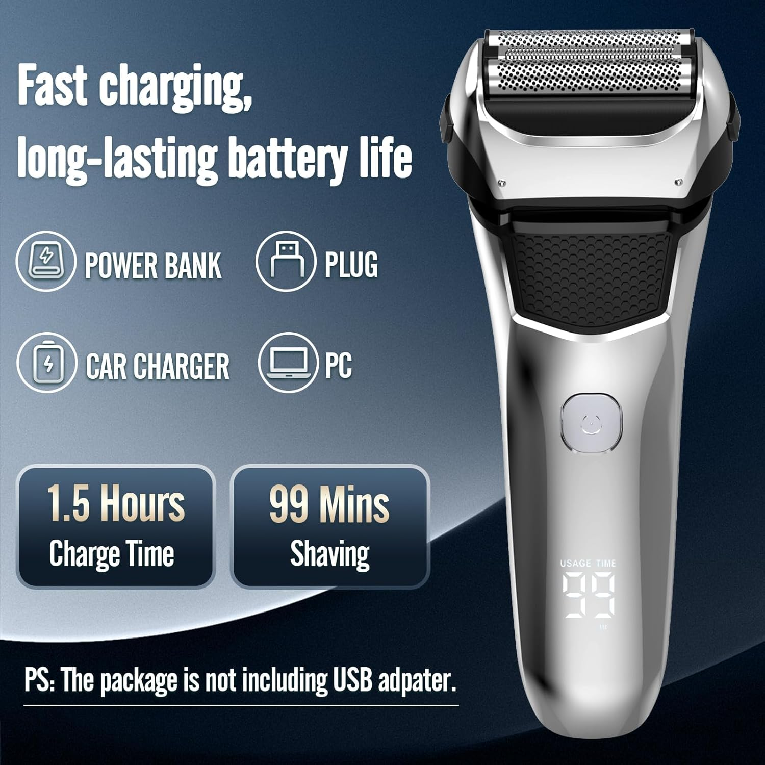 Electric Razor, Electric Shavers Face, Dry Wet Shavers Beard Trimmer Travel Foil Shaver for Men,Dry Wet Shavers Beard Trimmer Travel Foil Shaver, Type-C Charge Idea Men Gift(Black＆Grey) - Black＆Grey image number 3