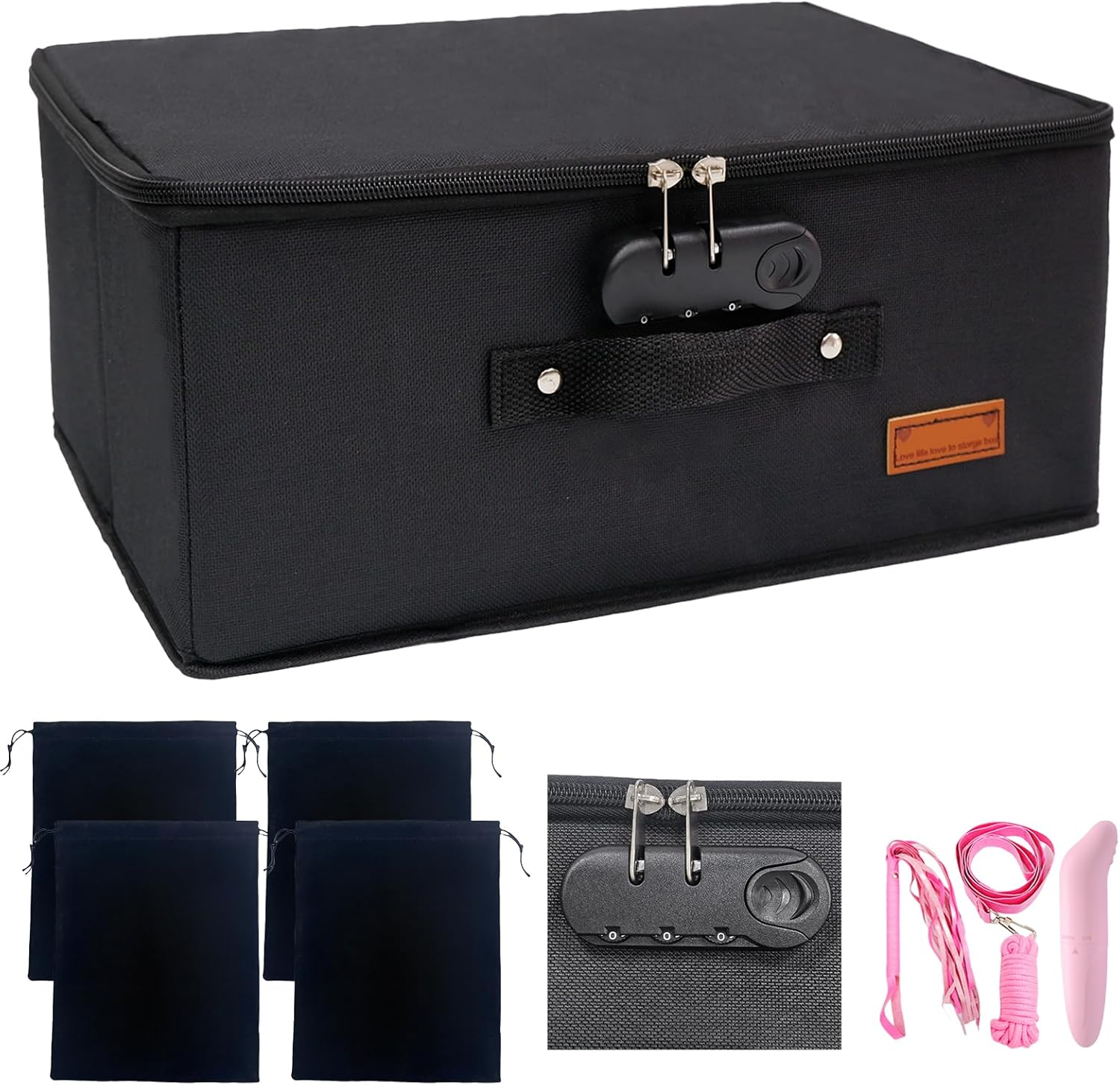 Locking Adult Game Toy Storage Organizer Lock Box Toy Storage Bins Women and Men Game Toys Storage Bags with 2 Drawstring Bags, Large Capacity 15 X 10 X 6.3 Inches image number 6