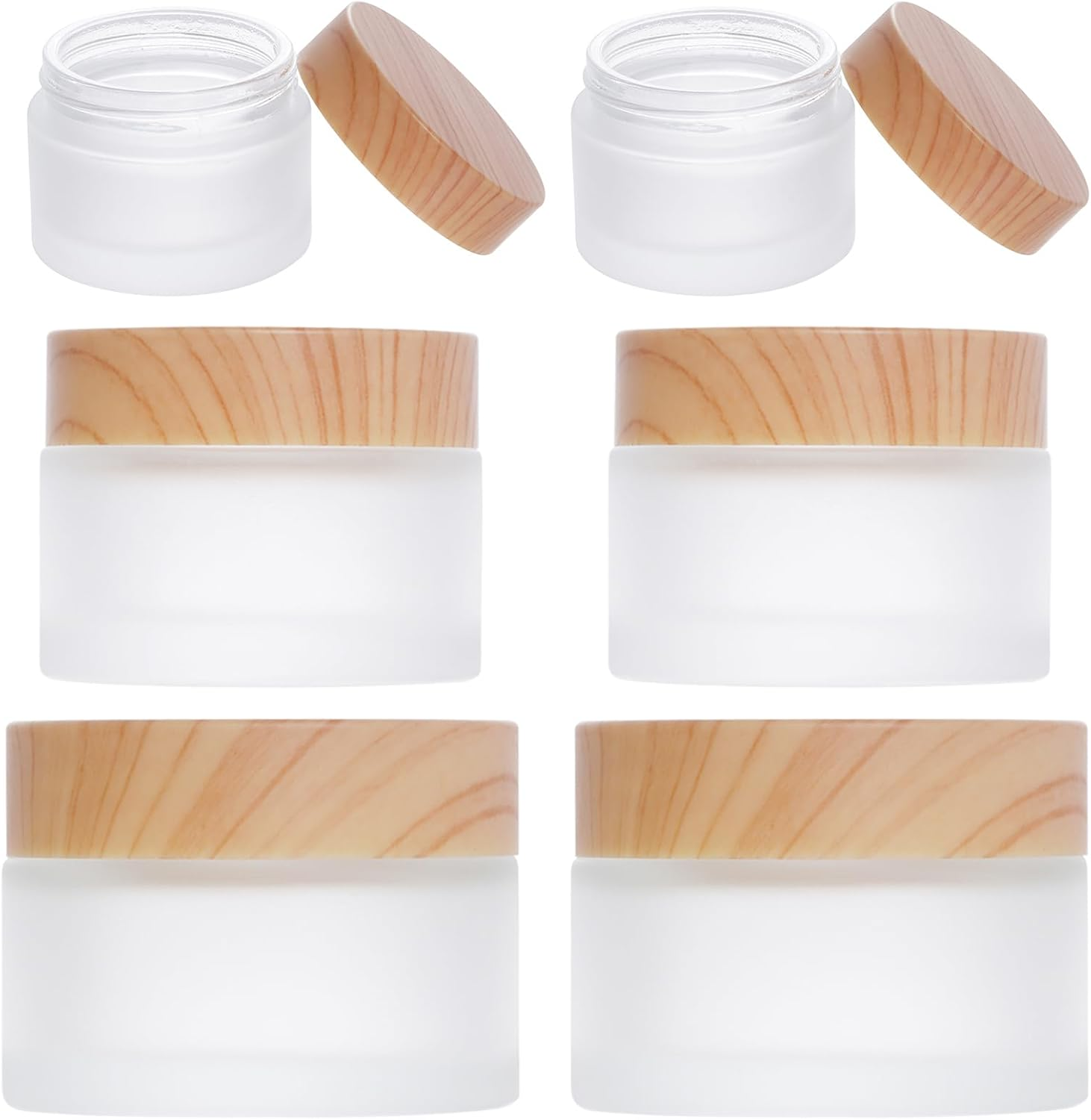 OJIOUI 6Pcs Glass Cosmetic Container Refillable Cosmetic Jar Frosted Glass Cream Container with Leak-Proof Lid Small Empty Sample Jar for Makeup Lotion Eye Creams Scrub Cream (Clear, 15Ml,30Ml,50Ml) image number 3