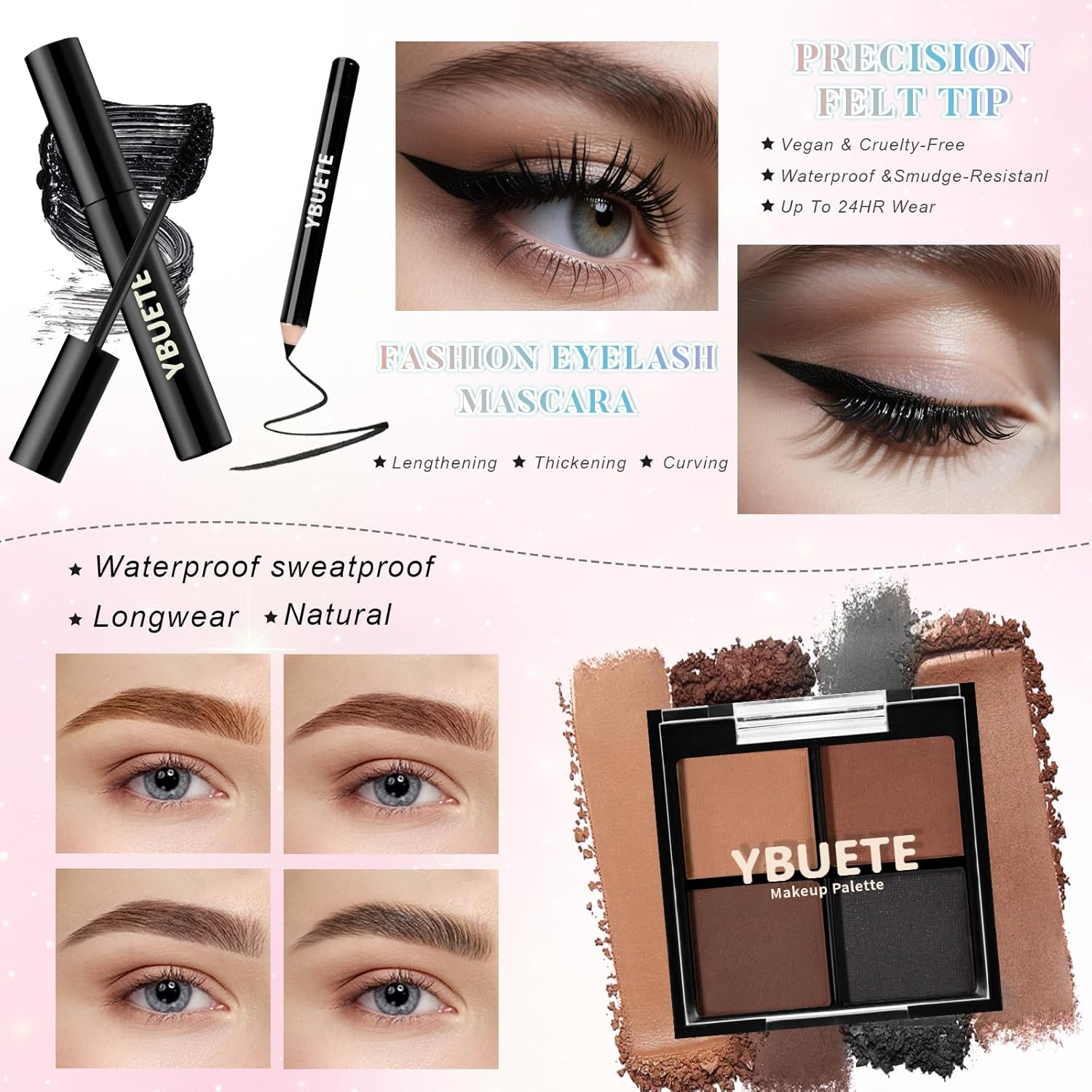 Beginner Makeup Kit for Teen Girl Women, Makeup Present for Her, Set with Cosmetic Train Case Included Eyeshadow Blush Lip Gloss Lip Liner Mascara Eyeliner Mirror (Pink)